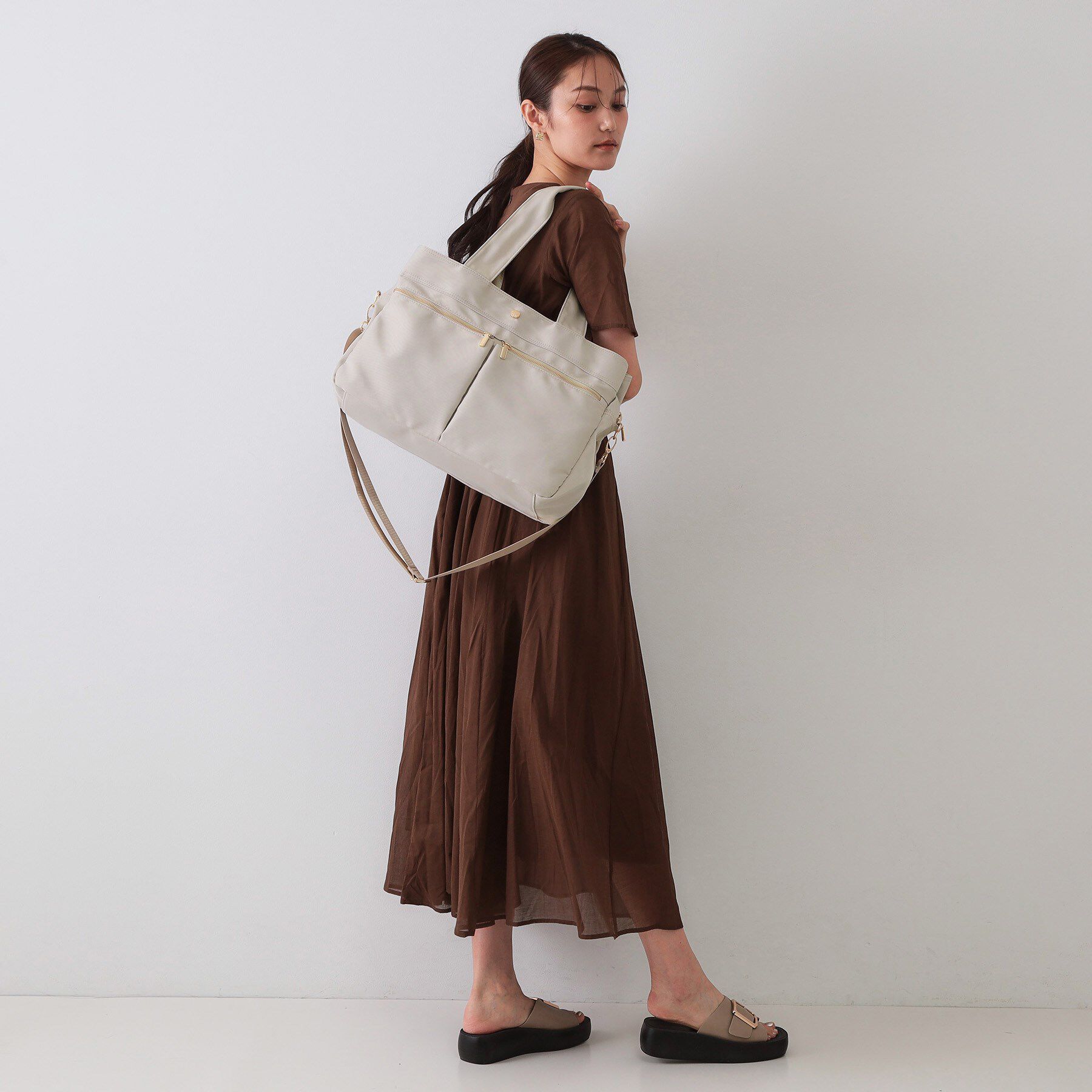 OPAQUE.CLIP「【撥水加工/2WAY/多ポケット】ツイルビッグサイズトートバッグ」|トートバッグ|