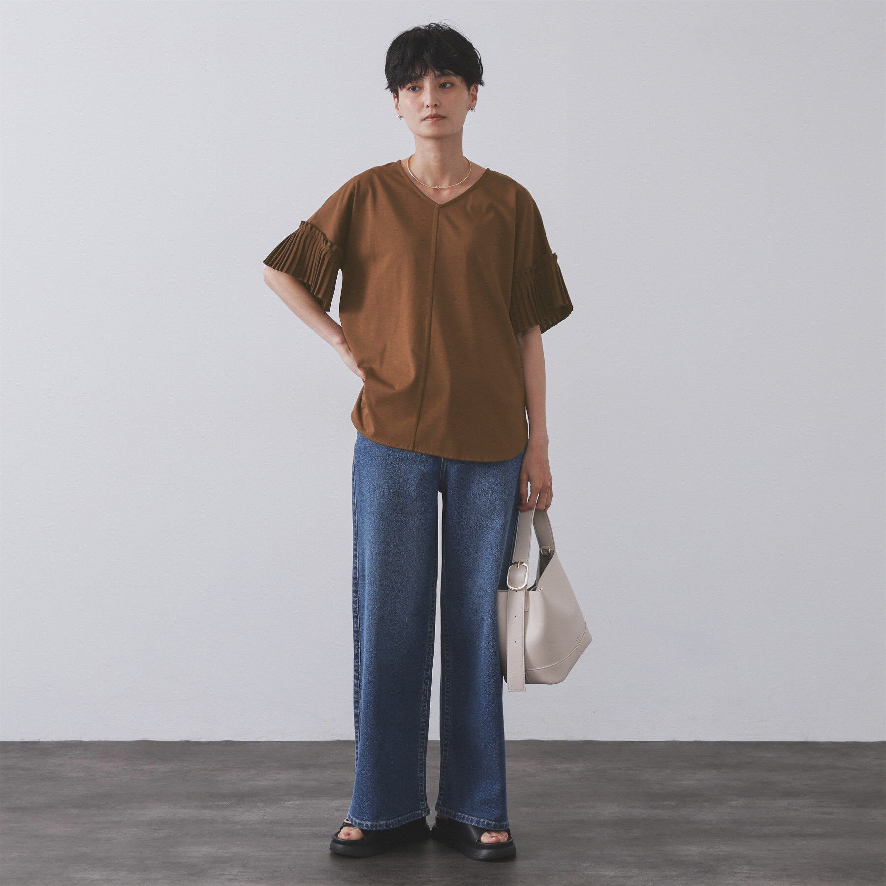 OPAQUE.CLIP「プリーツスリーブドッキングトップス【洗濯機洗い可】」|Tシャツ・カットソー|