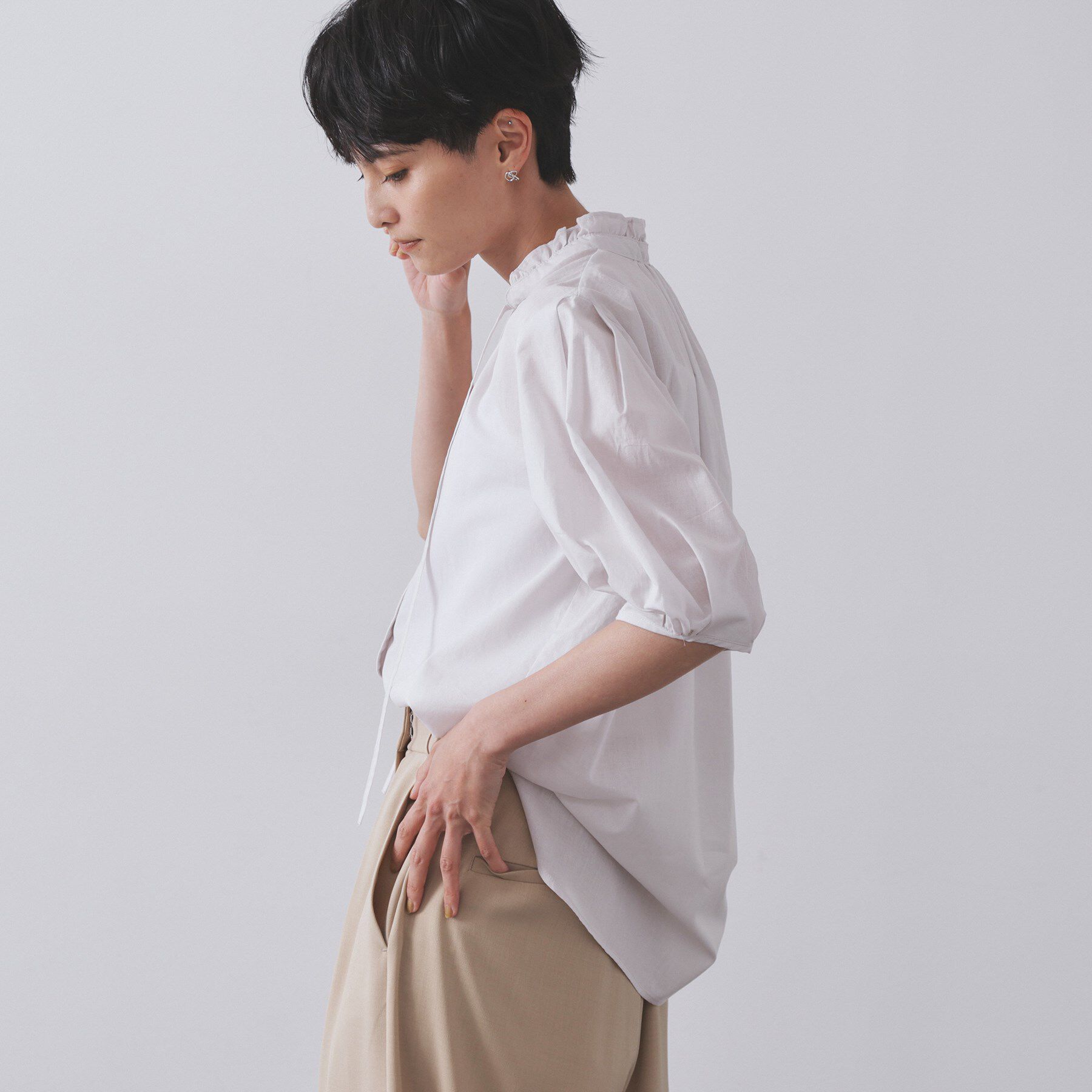 OPAQUE.CLIP「シアーフリルネックブラウス【洗濯機洗い可】」|シャツ・ブラウス|