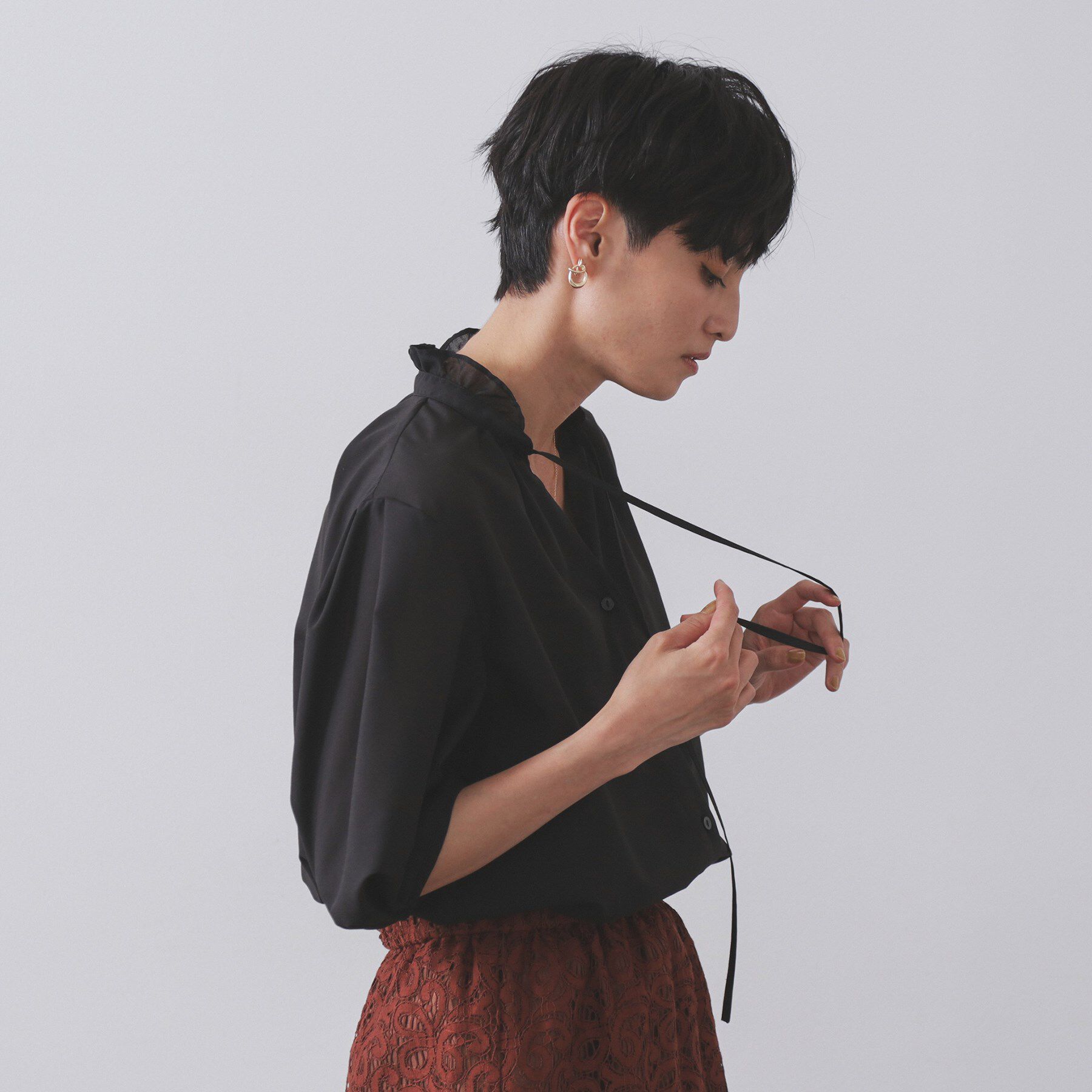 OPAQUE.CLIP「シアーフリルネックブラウス【洗濯機洗い可】」|シャツ・ブラウス|