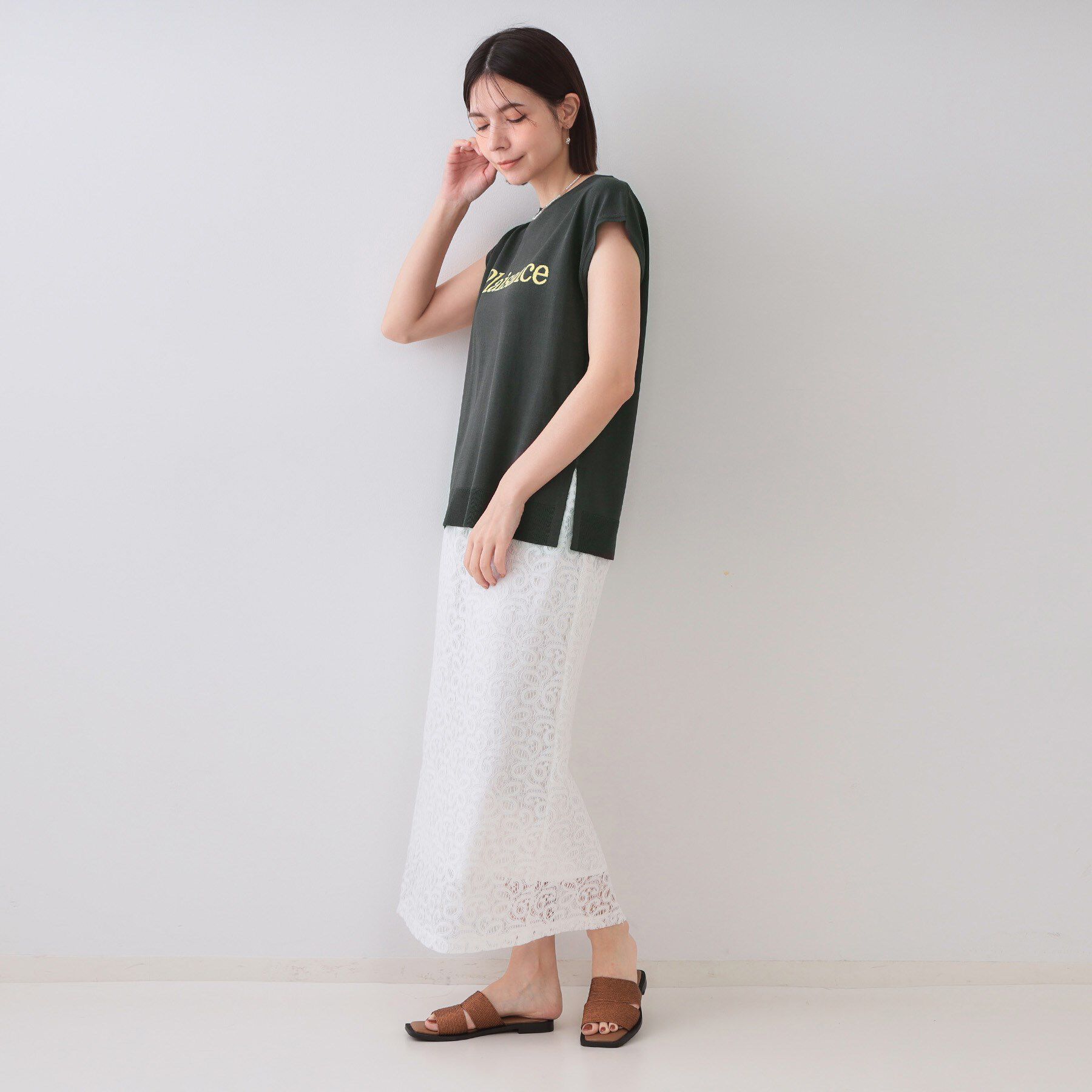 OPAQUE.CLIP「ロゴフレンチスリーブニット【洗濯機洗い可/UV/接触冷感/抗ピル】」|ニット・セーター|