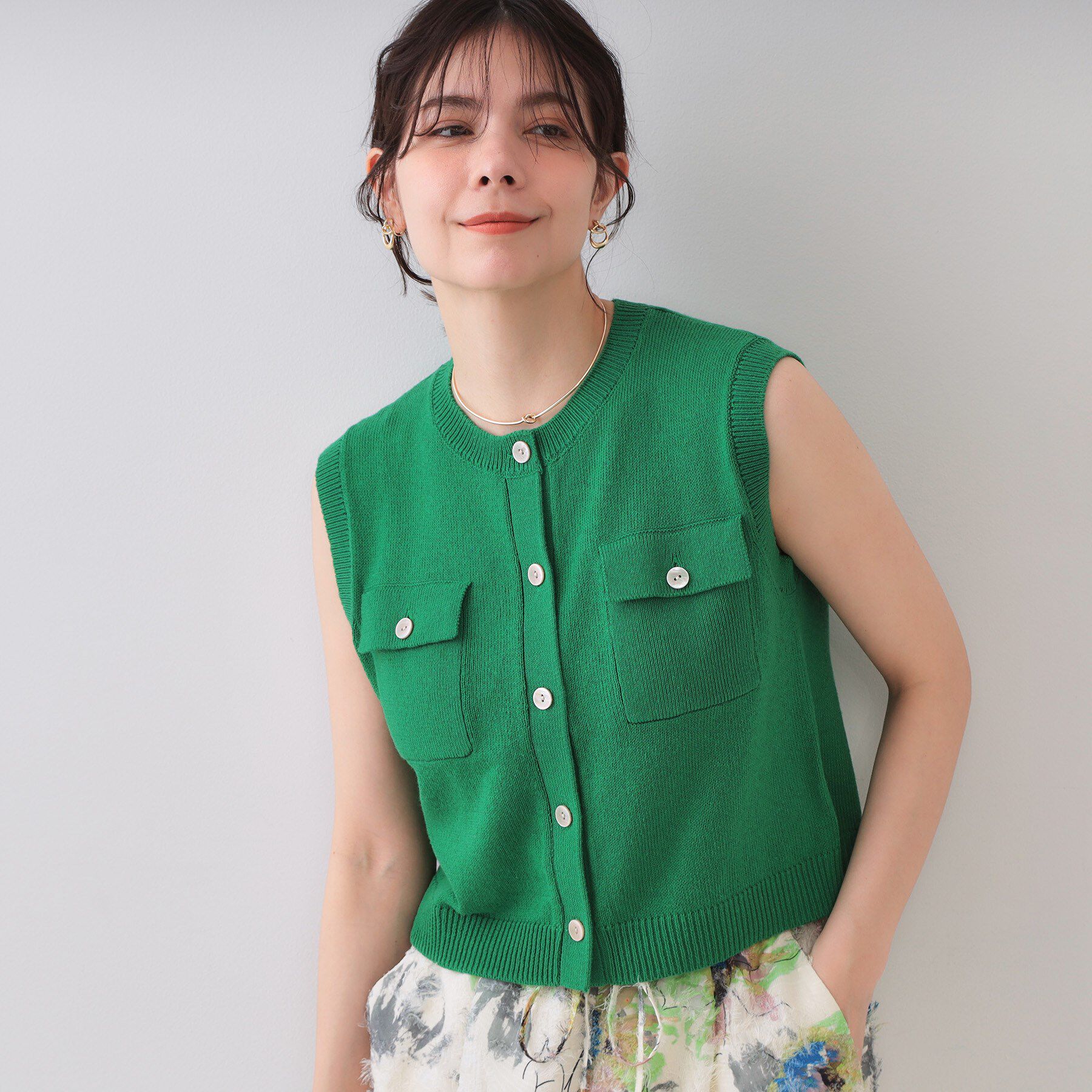 OPAQUE.CLIP「ダブルポケットニット【洗濯機洗い可】」|ニット・セーター|グリーン(022)