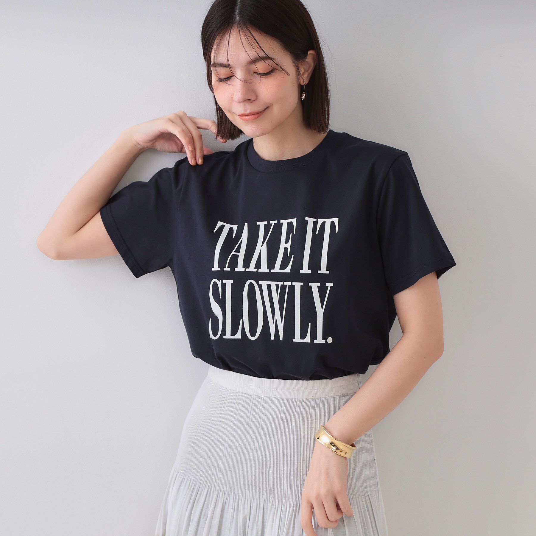 OPAQUE.CLIP「ロゴプリントTシャツ【洗濯機洗い可】」|Tシャツ・カットソー|ネイビー(094)