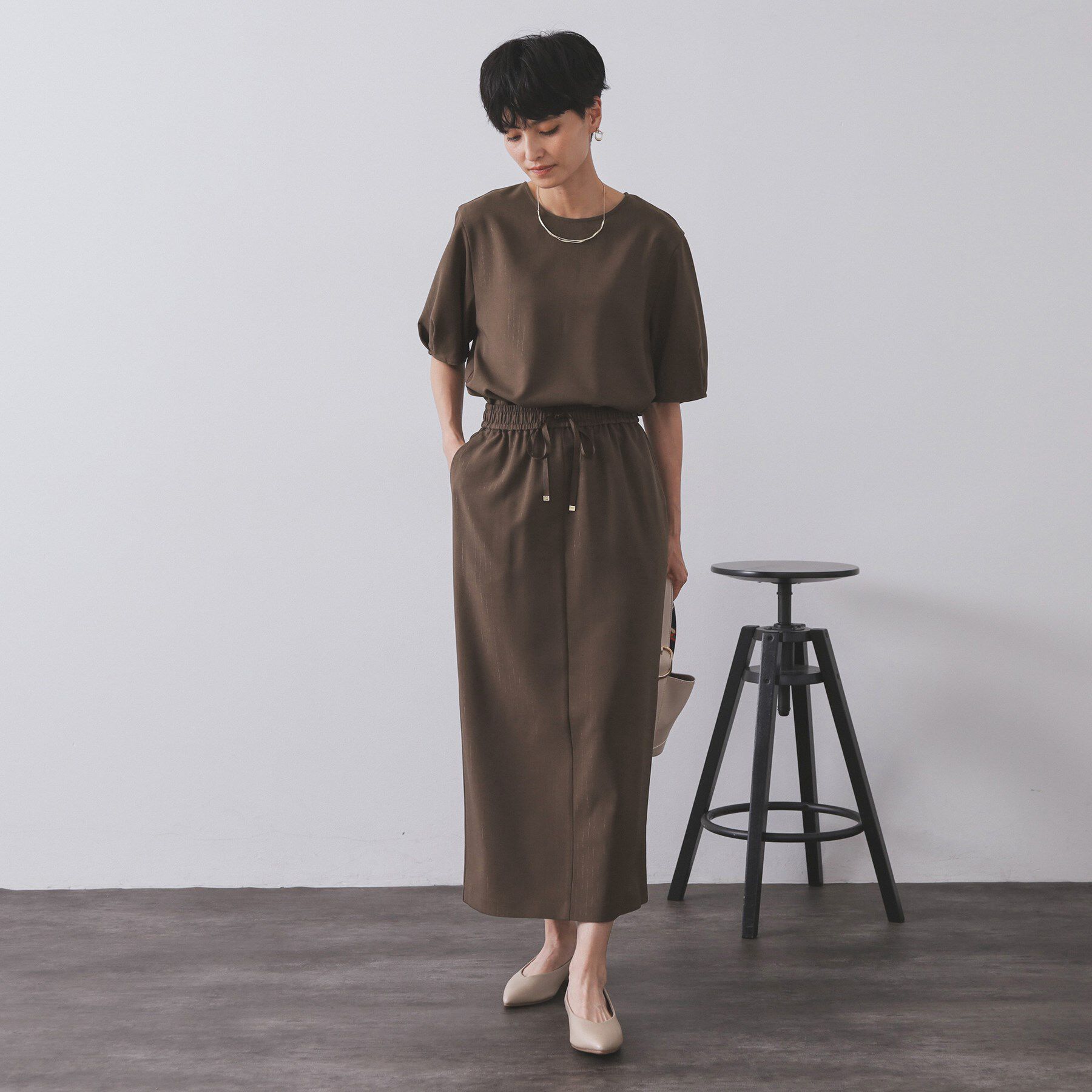 OPAQUE.CLIP「ラメストライプイージーナロースカート/セットアップ可【洗濯機洗い可/防シワ/吸水速乾】」|スカート|