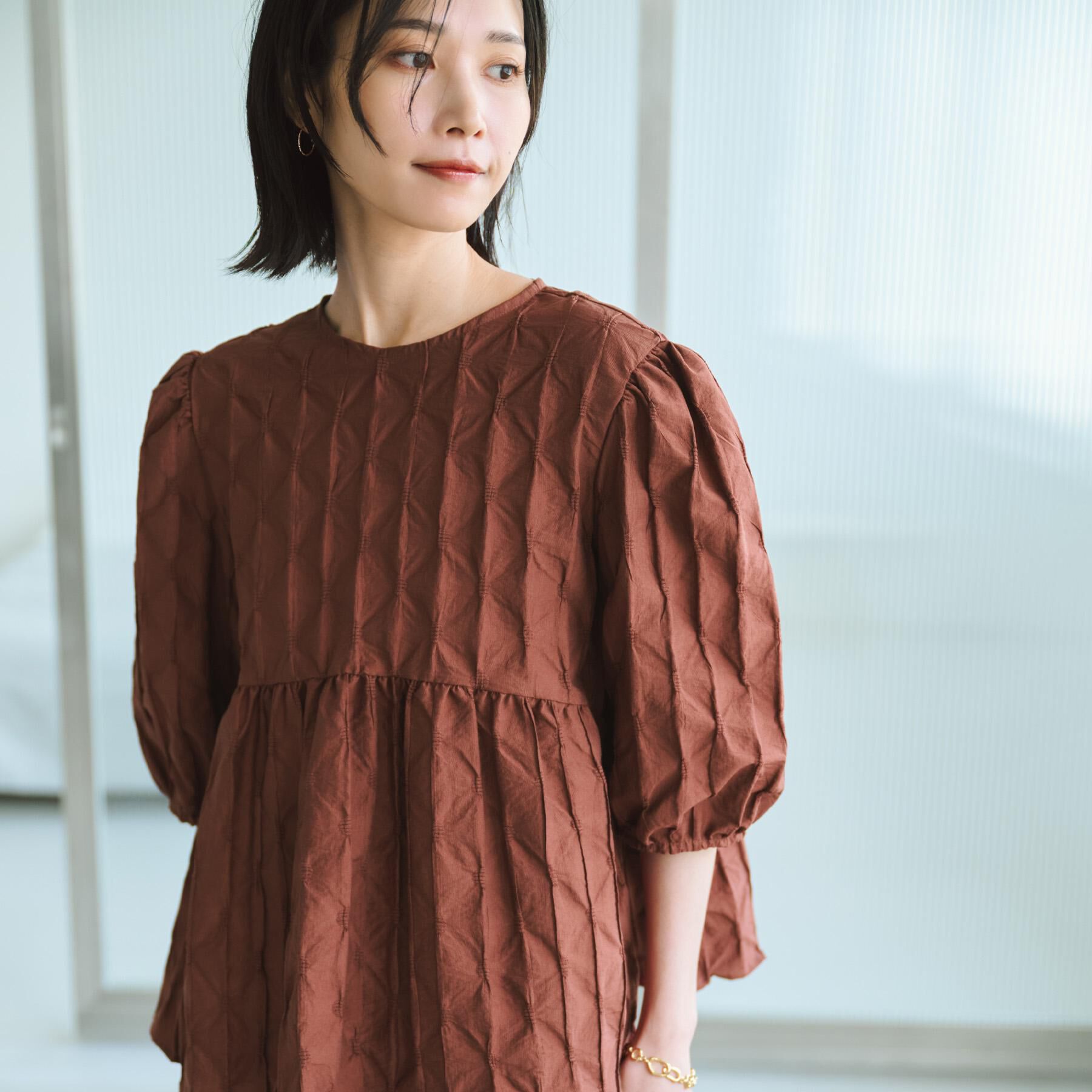 OPAQUE.CLIP「ふくれジャカードペプラムブラウス【洗濯機洗い可】」|シャツ・ブラウス|