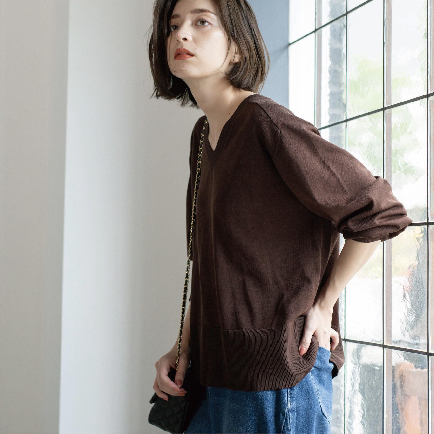 OPAQUE.CLIP「リラクシーVネックニット【洗濯機洗OK】《6col》」|ニット・セーター|