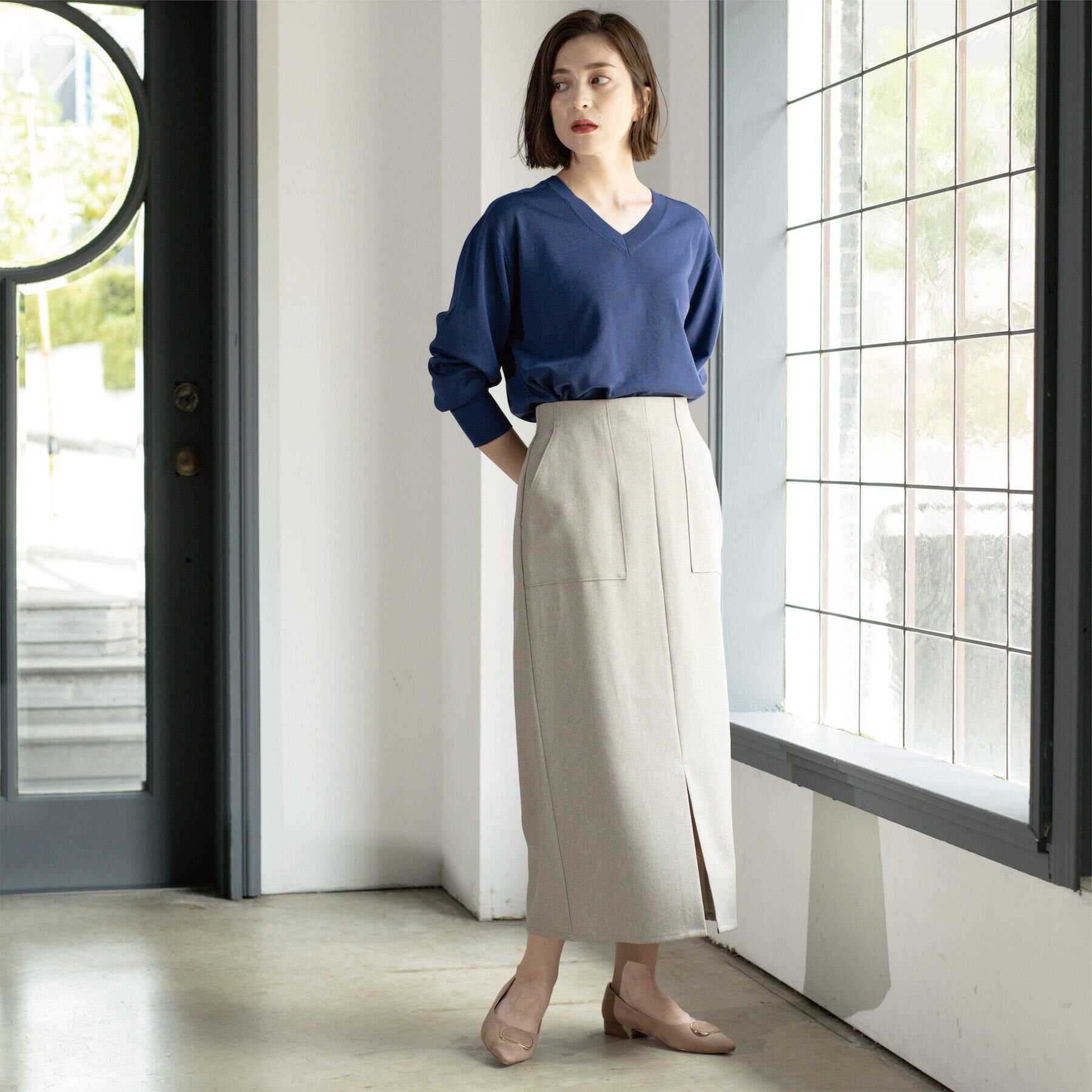 OPAQUE.CLIP「リラクシーVネックニット【洗濯機洗OK】《6col》」|ニット・セーター|