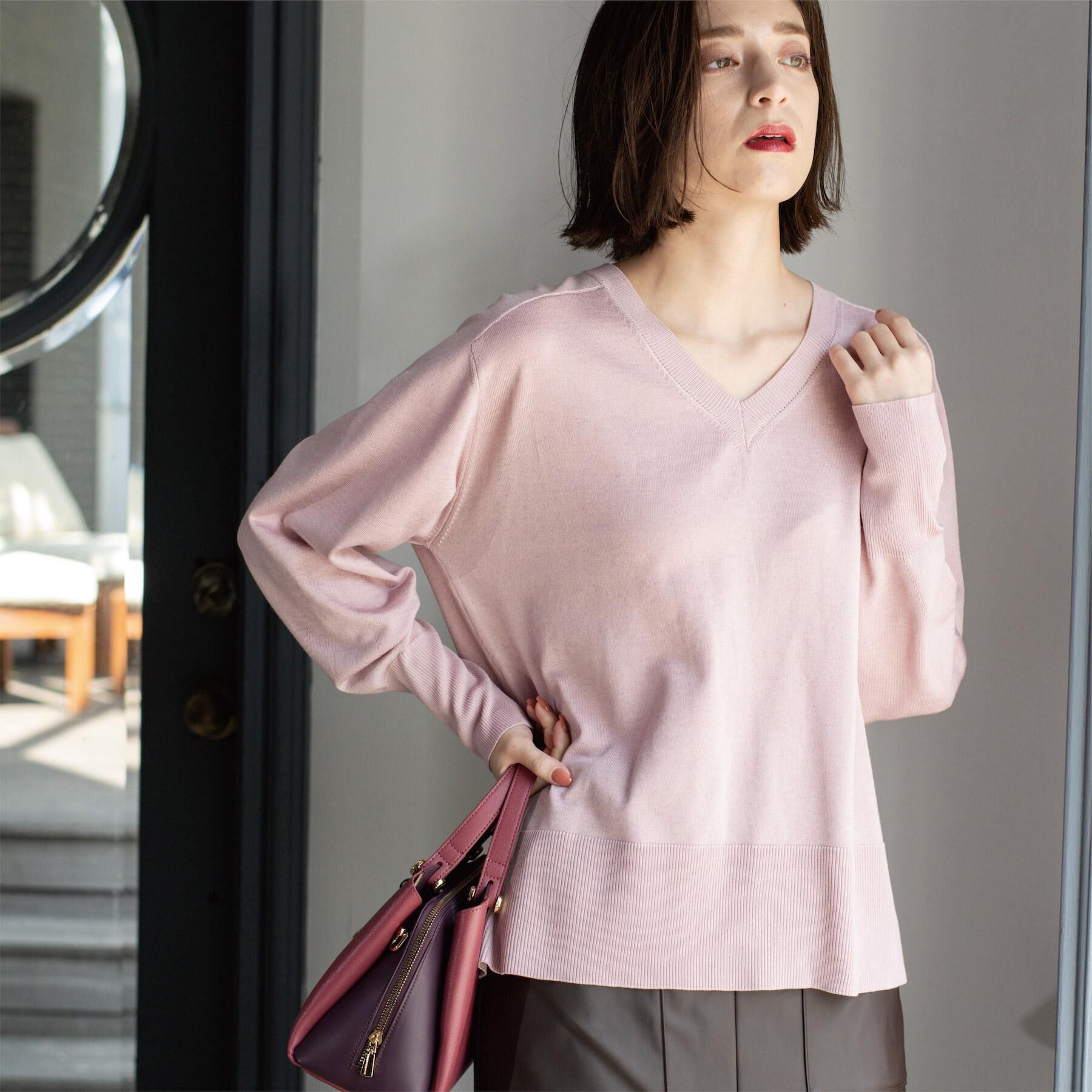 OPAQUE.CLIP「リラクシーVネックニット【洗濯機洗OK】《6col》」|ニット・セーター|