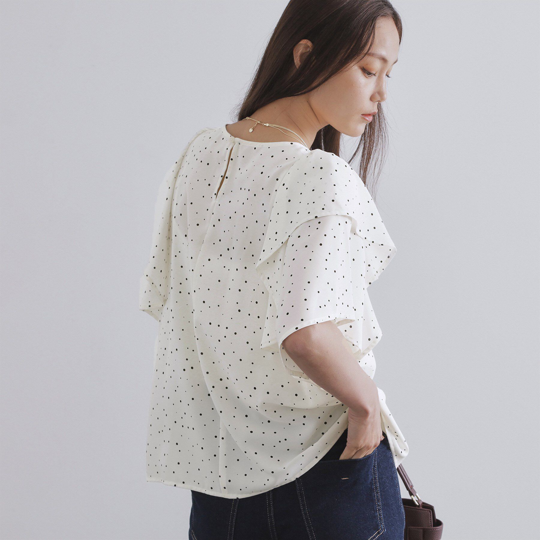 OPAQUE.CLIP「ランダムドットフリルブラウス【洗濯機洗い可】」|シャツ・ブラウス|