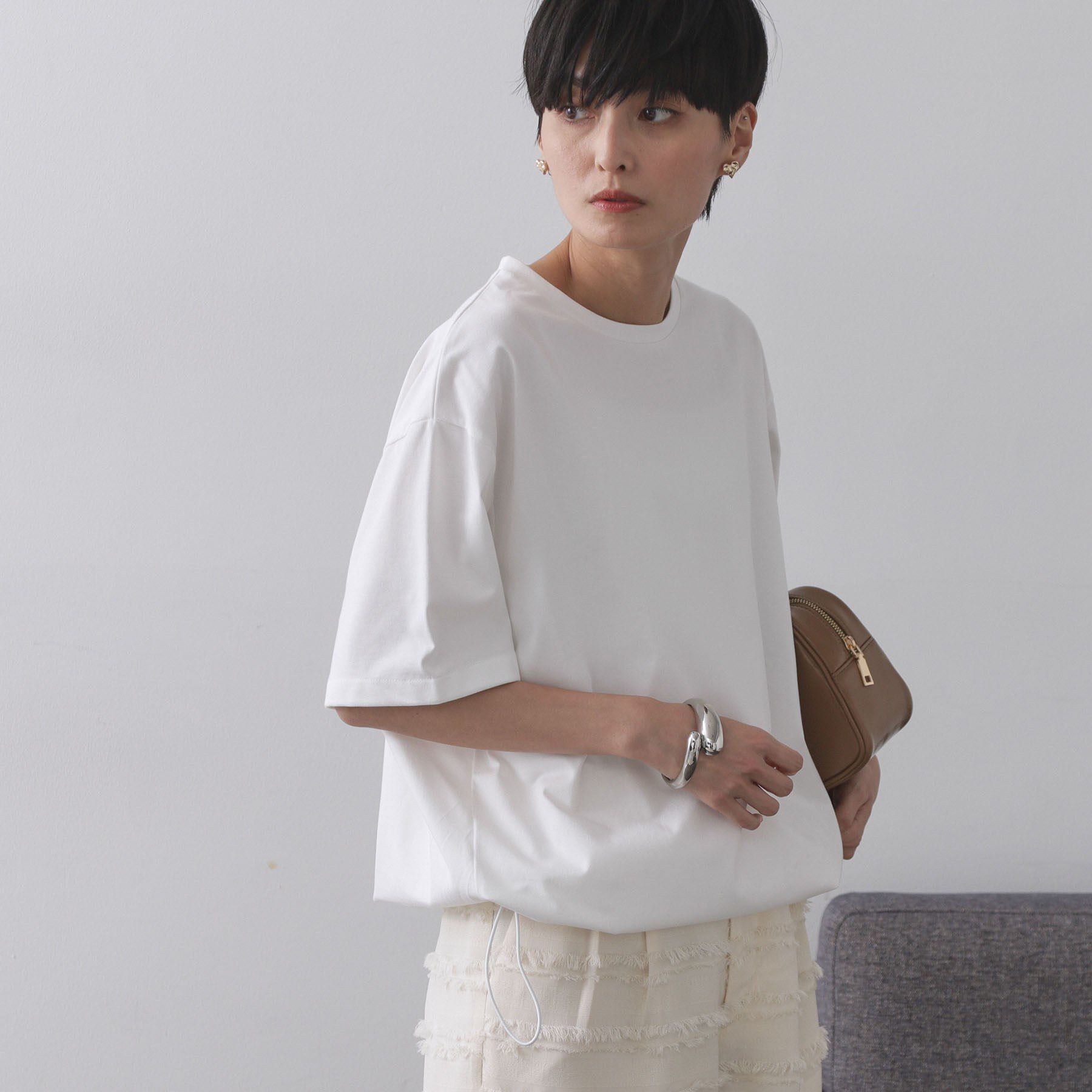 OPAQUE.CLIP「裾ドロストTシャツ【洗濯機洗い可】」|Tシャツ・カットソー|ホワイト(001)