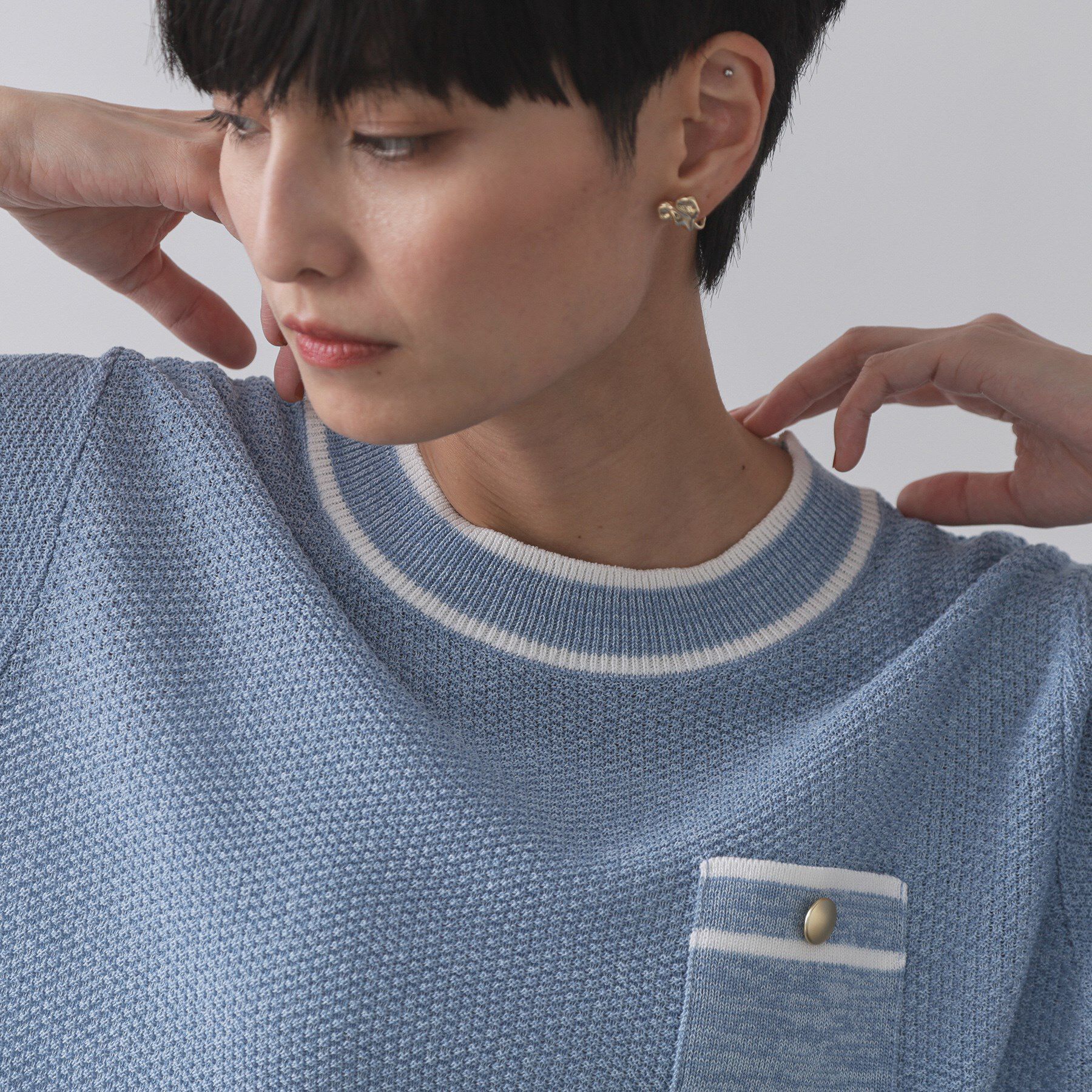 OPAQUE.CLIP「ツイードライクポケット付きニット【洗濯機洗い可/抗ピル】」|ニット・セーター|