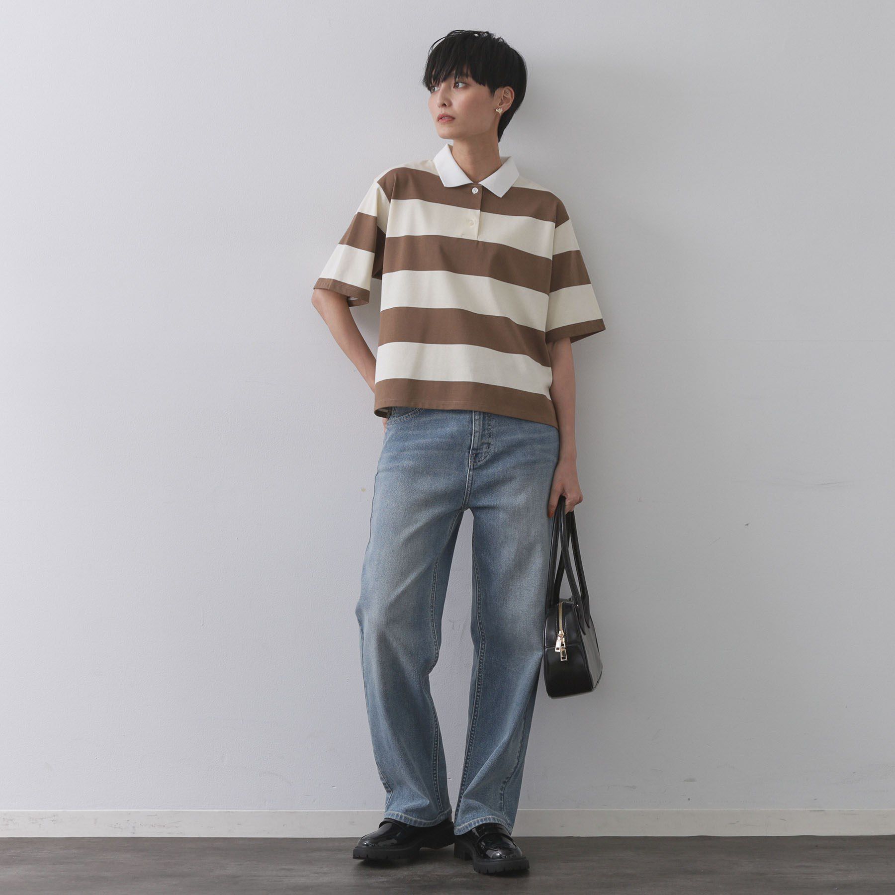 OPAQUE.CLIP「カラーボーダーポロカットソー【洗濯機洗い可】」|ポロシャツ|