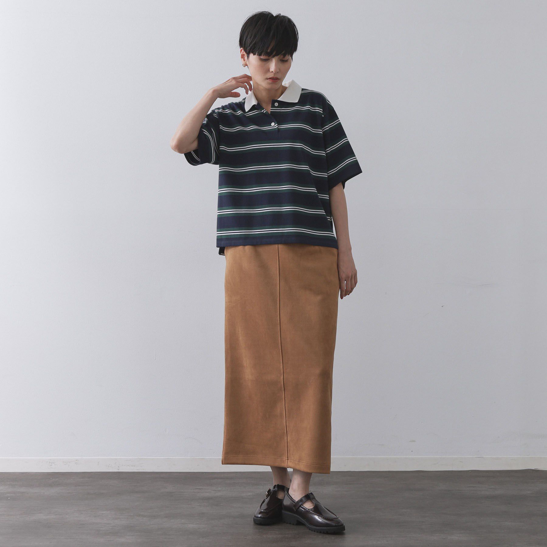OPAQUE.CLIP「カラーボーダーポロカットソー【洗濯機洗い可】」|ポロシャツ|
