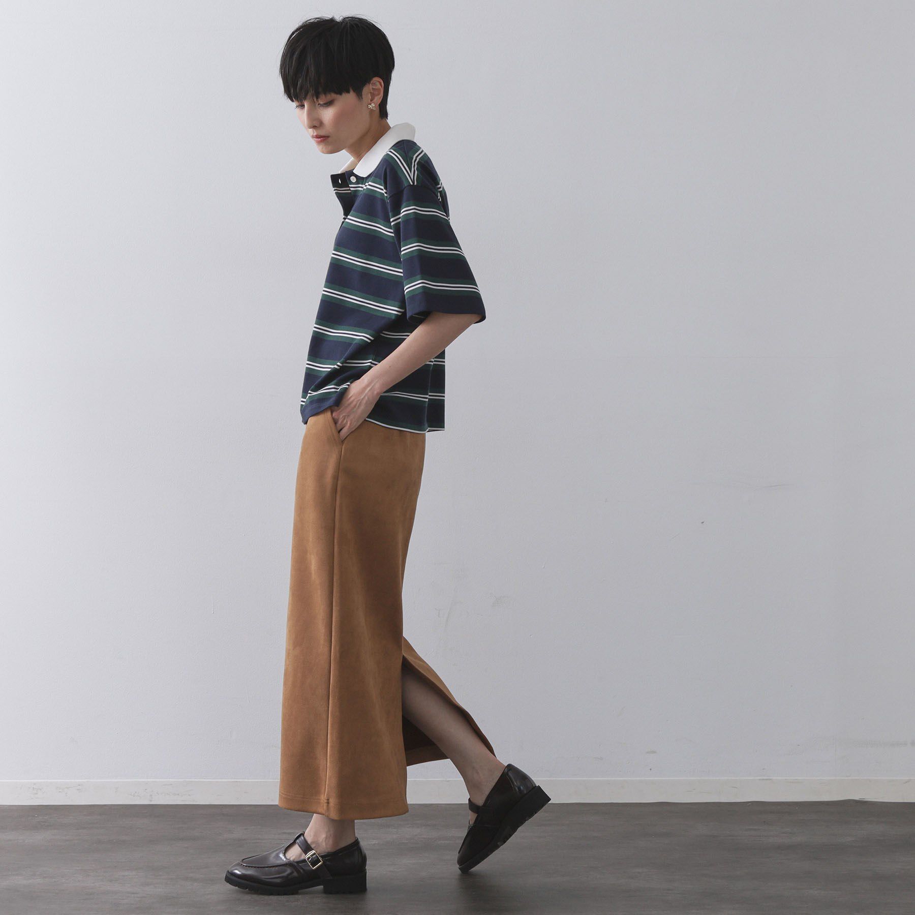 OPAQUE.CLIP「カラーボーダーポロカットソー【洗濯機洗い可】」|ポロシャツ|