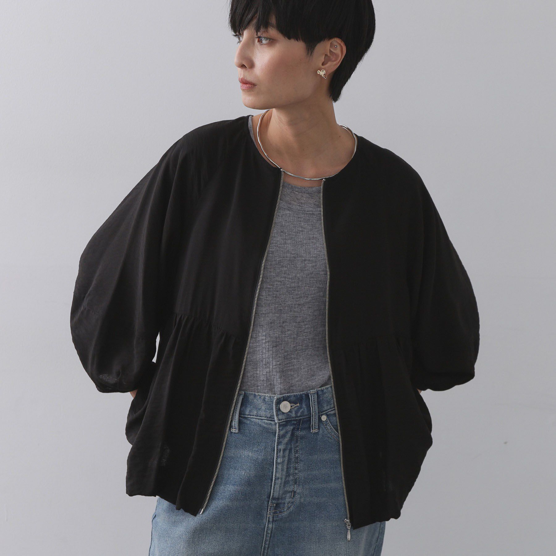 OPAQUE.CLIP「シアーバルーンペプラムブルゾン【洗える】」|ブルゾン・スタジャン|