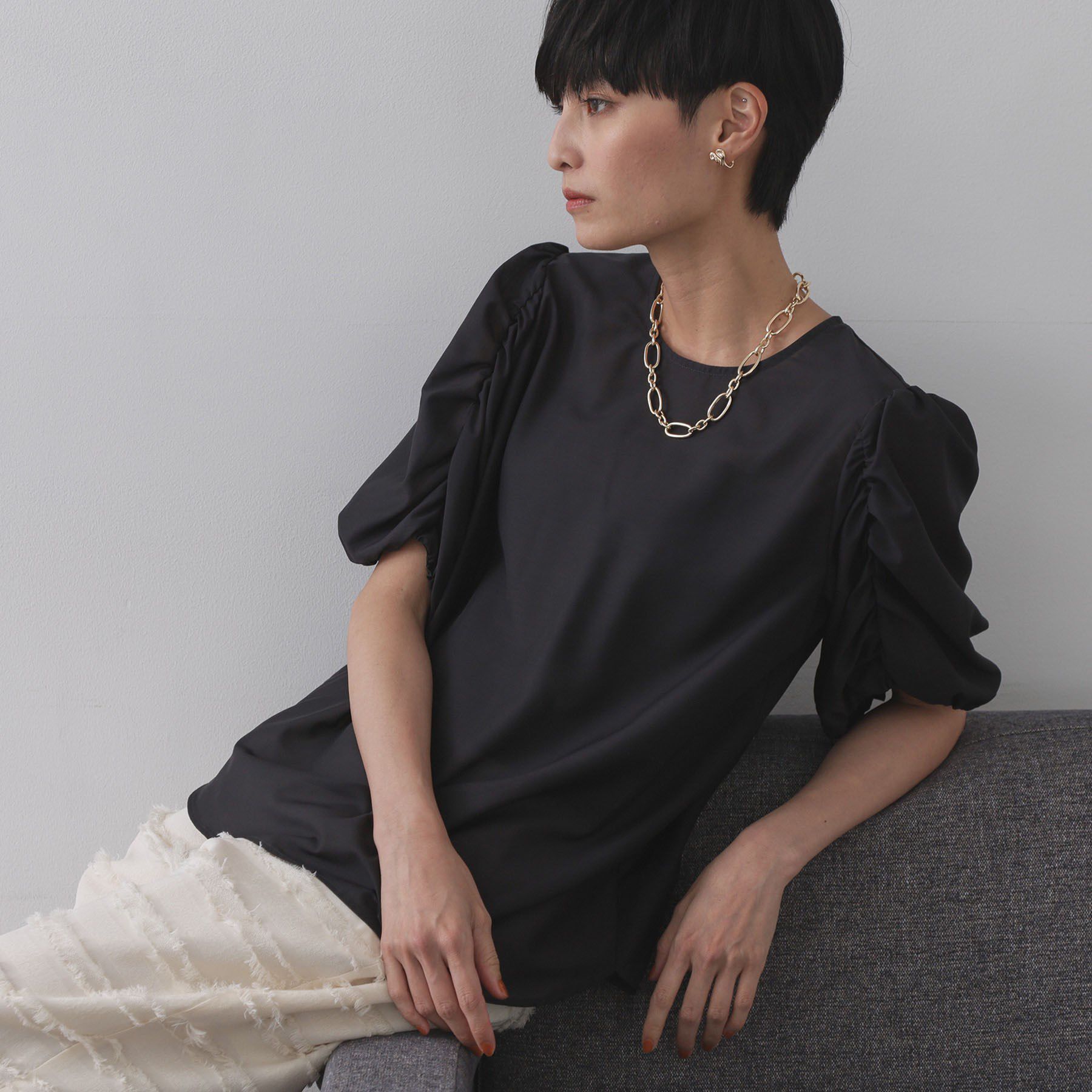 OPAQUE.CLIP「シアーボリュームスリーブブラウス【洗濯機洗い可】」|シャツ・ブラウス|ブラック(019)