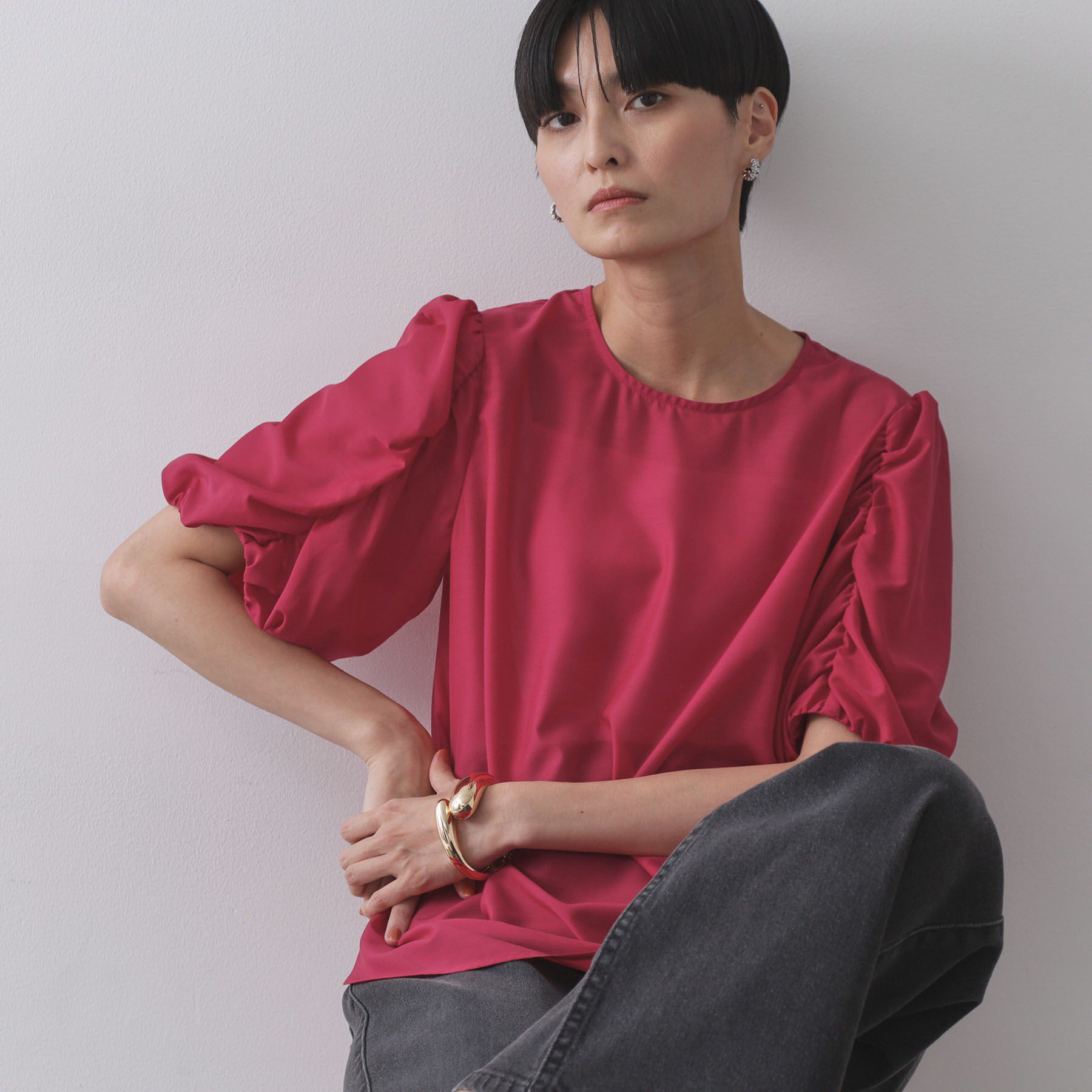 OPAQUE.CLIP「シアーボリュームスリーブブラウス【洗濯機洗い可】」|シャツ・ブラウス|レッド(062)