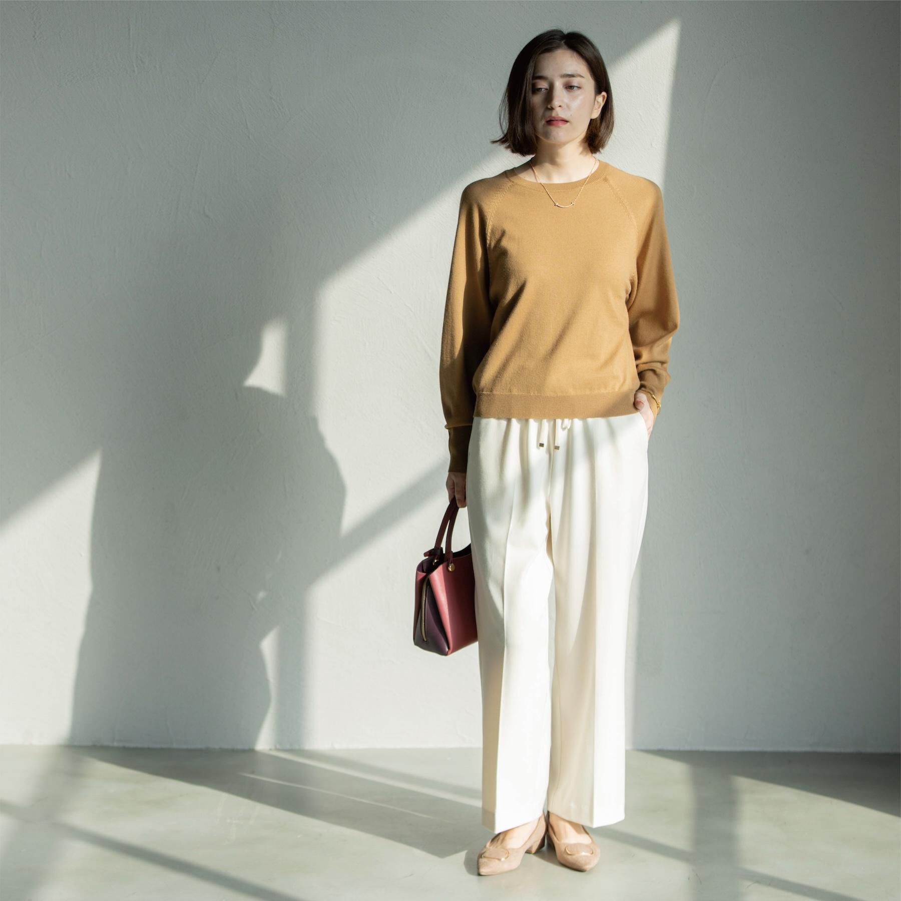 OPAQUE.CLIP「ラグランクルーネックニット/エクストラファインメリノウール【THEシリーズ/洗濯機OK】《6col/」|ニット・セーター|