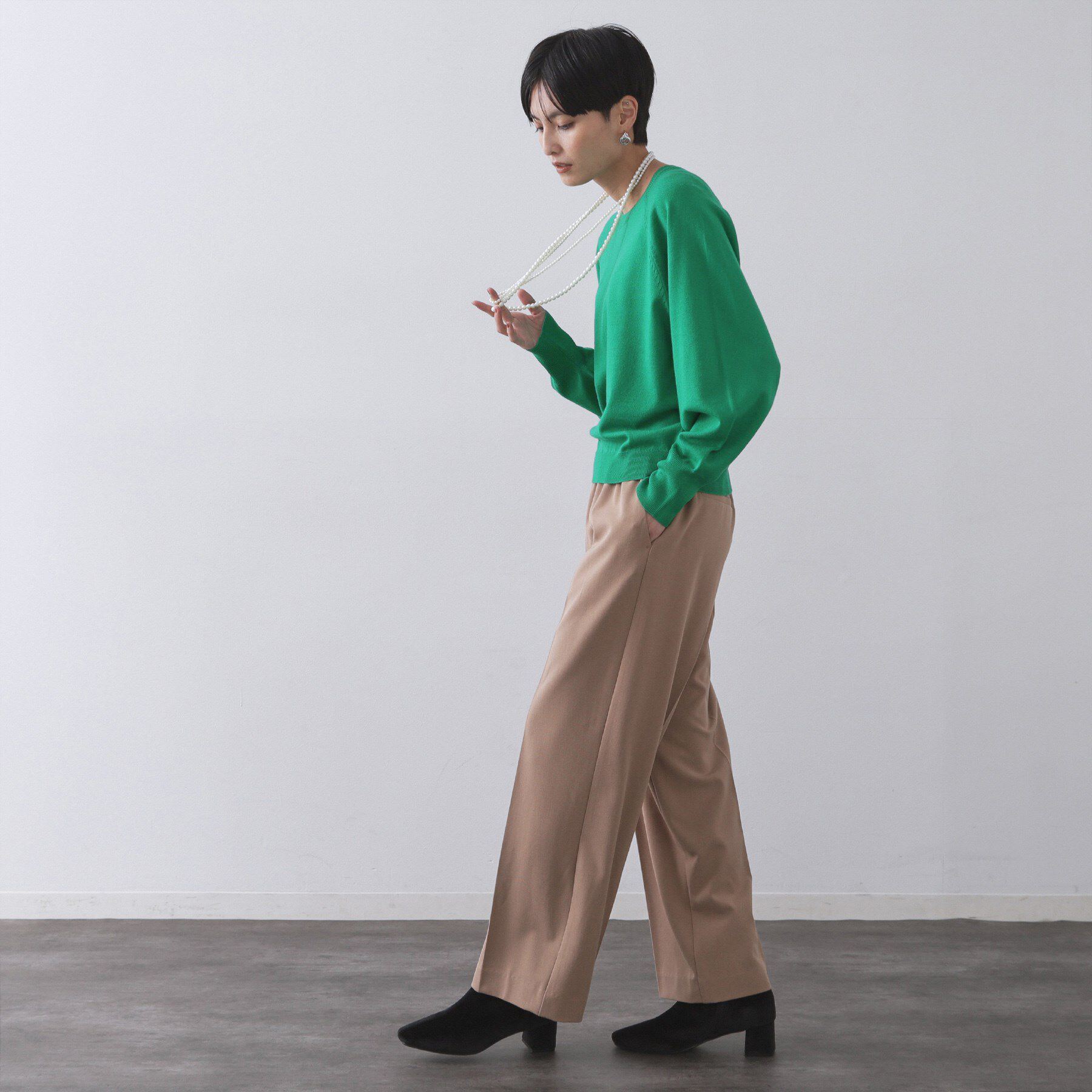 OPAQUE.CLIP「ラグランクルーネックニット/エクストラファインメリノウール【THEシリーズ/洗濯機OK】《6col/」|ニット・セーター|