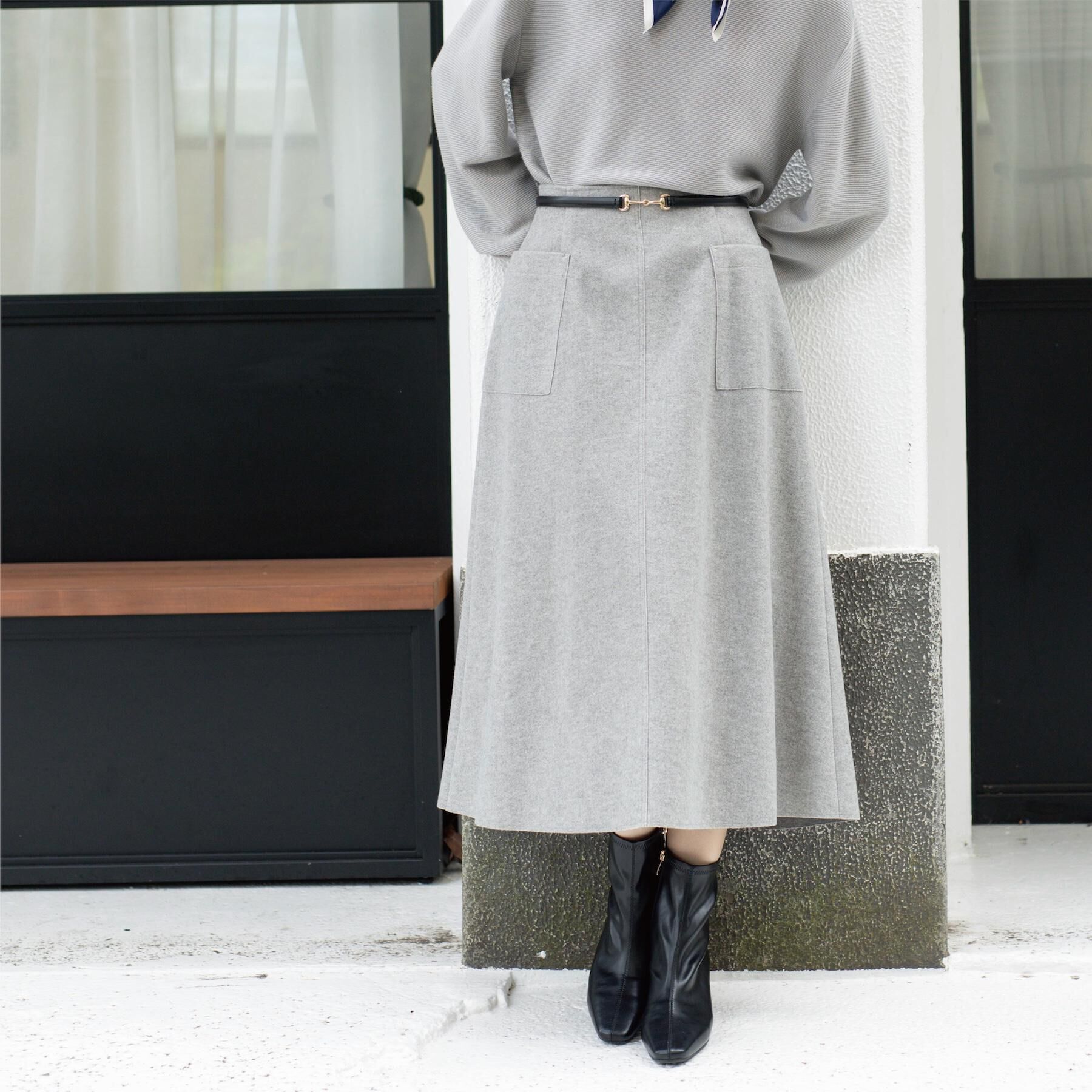 OPAQUE.CLIP「ウールライクフレアスカート【洗濯機OK】」|スカート|グレー(012)