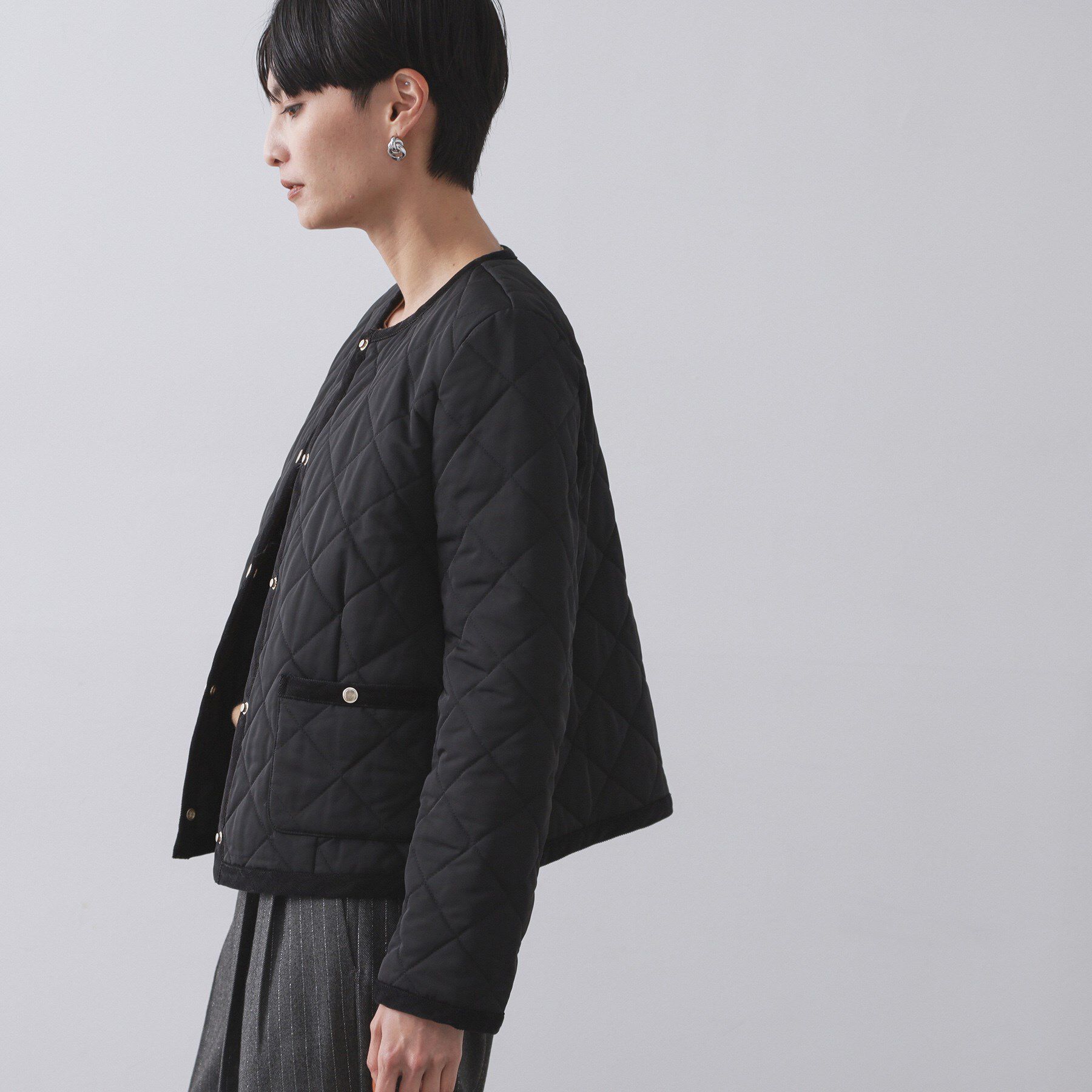 OPAQUE.CLIP「撥水キルティングノーカラージャケット【洗濯機洗い可】」|ノーカラージャケット|