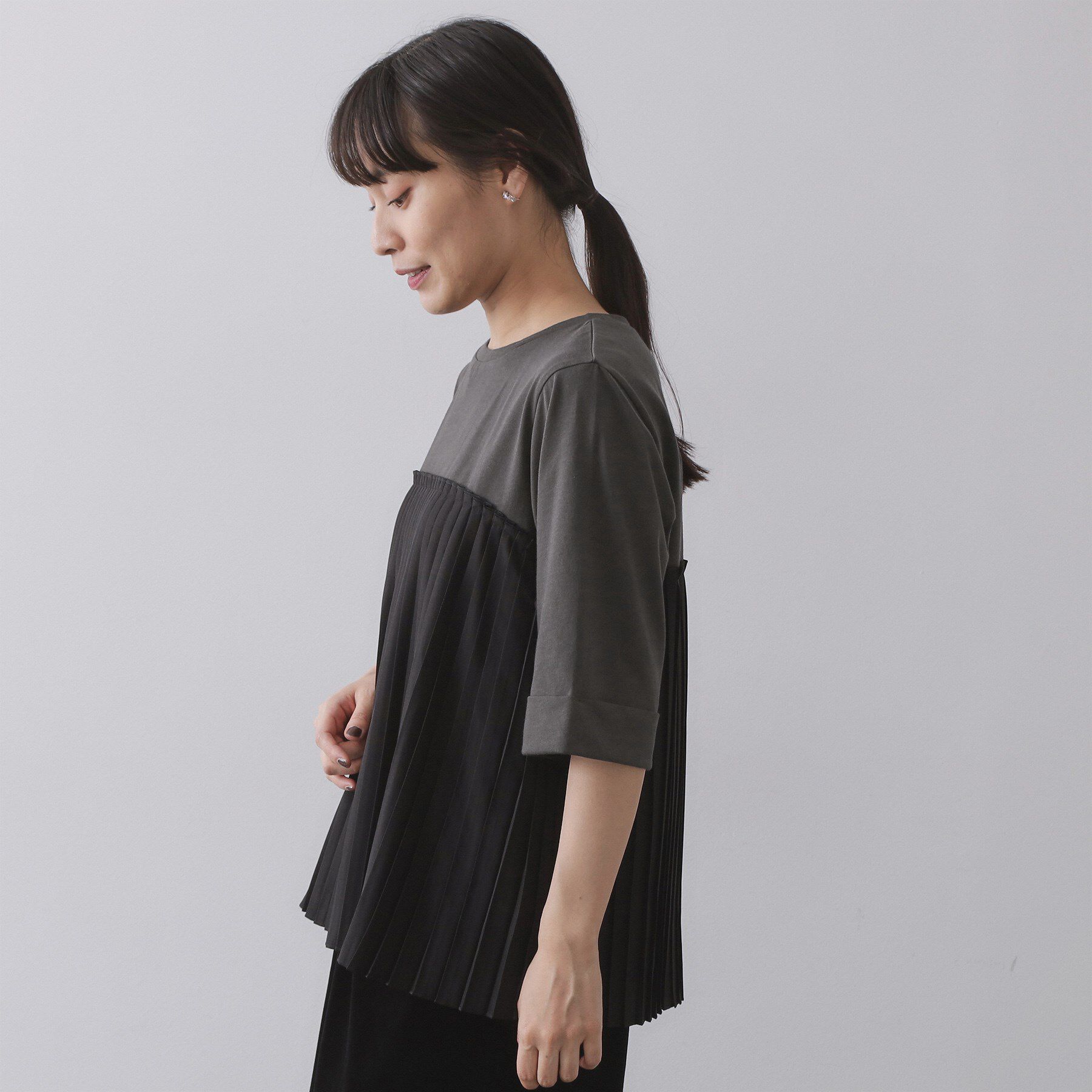 OPAQUE.CLIP「プリーツドッキングカットソー【洗濯機OK】」|Tシャツ・カットソー|