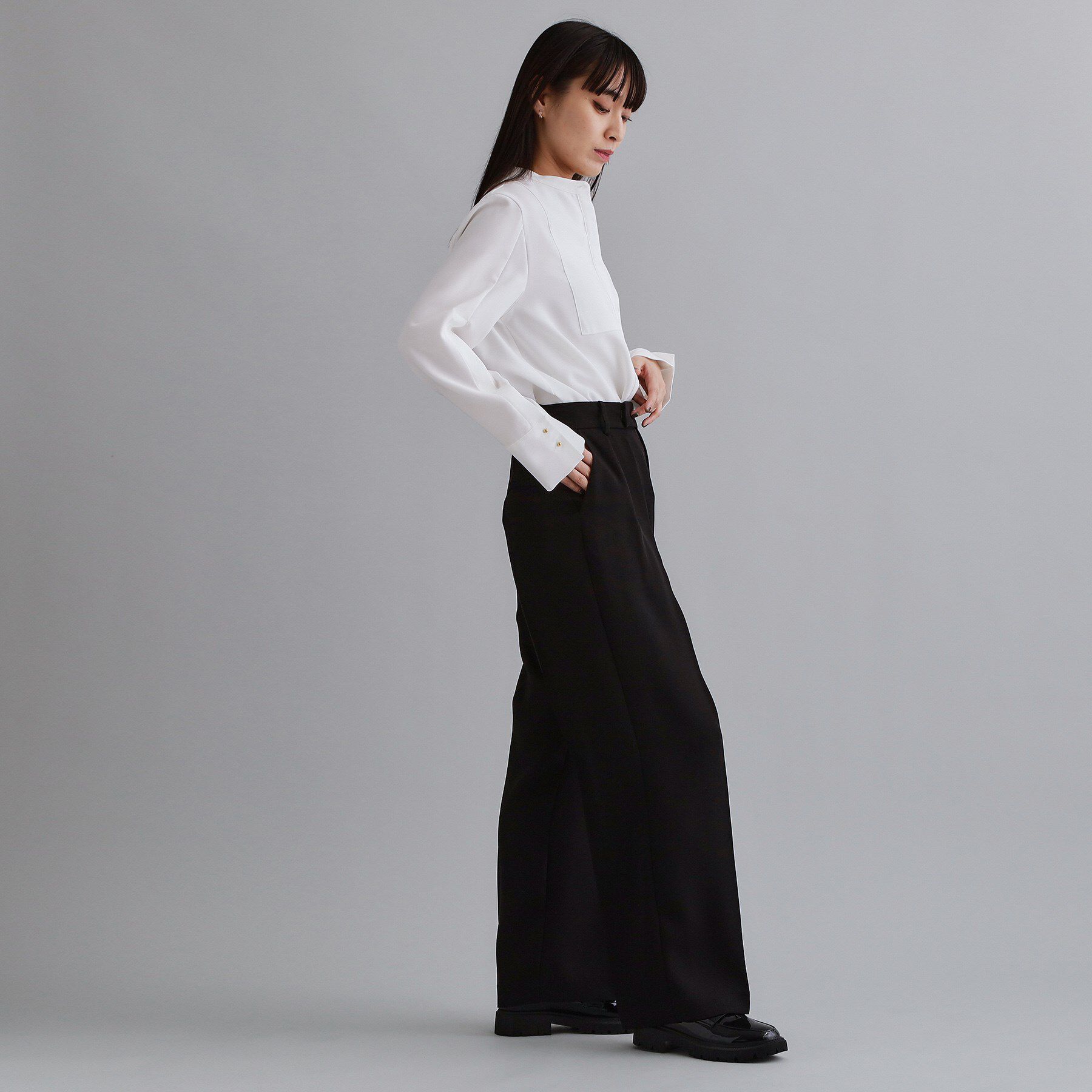 OPAQUE.CLIP「【es】ブザム切替バンドカラーシャツブラウス【洗濯機OK/防シワ/UVケア/接触冷感】」|シャツ・ブラウス|