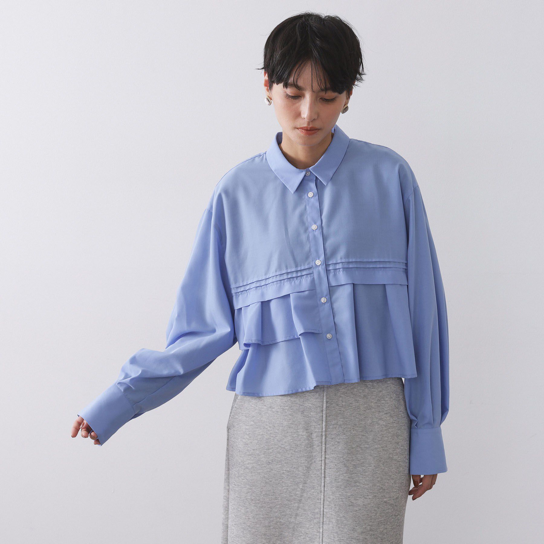 OPAQUE.CLIP「ピンタックフリルショートシャツ【洗濯機OK】」|シャツ・ブラウス|