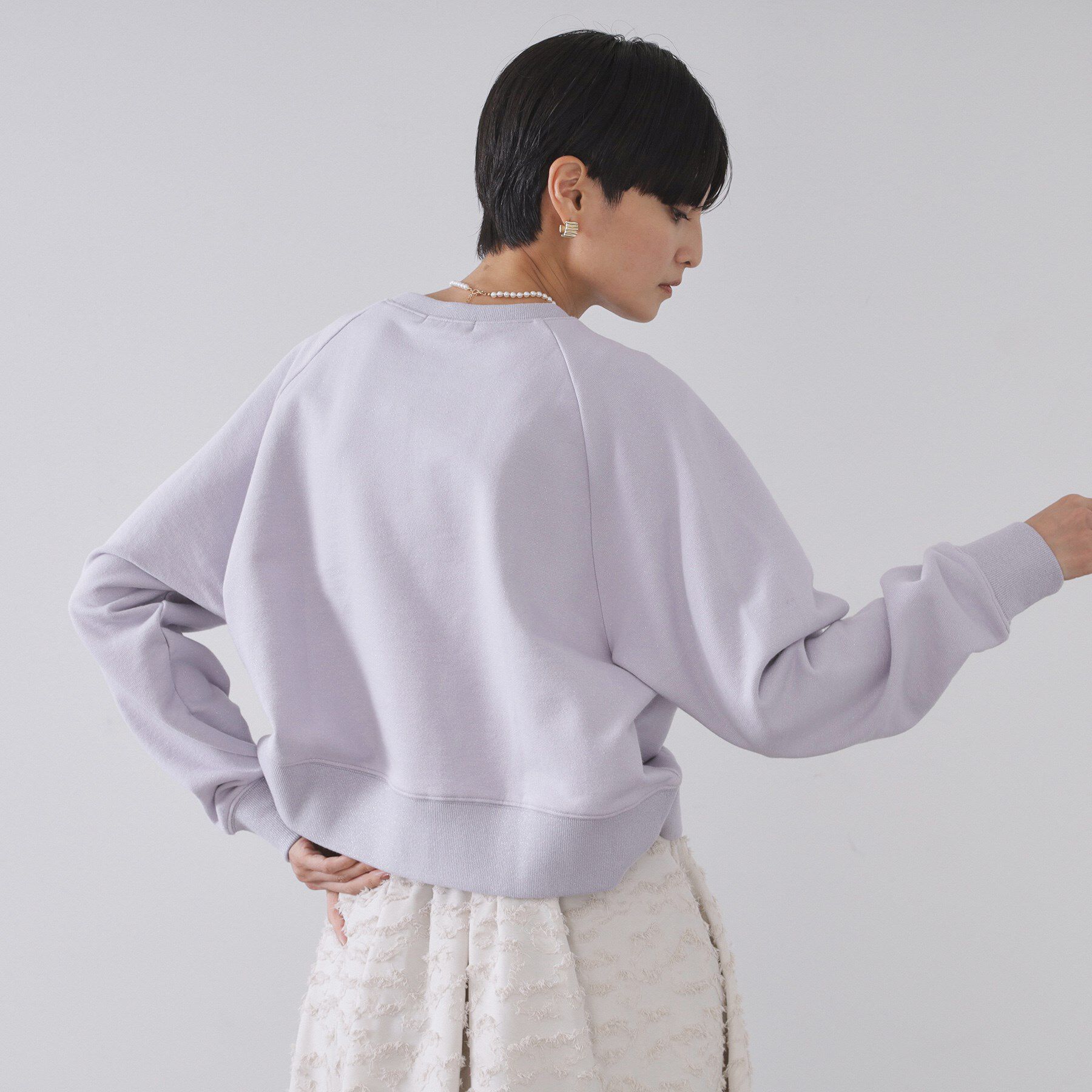 OPAQUE.CLIP「ラメ裏毛ショートプルオーバー【洗濯機OK】」|パーカー|