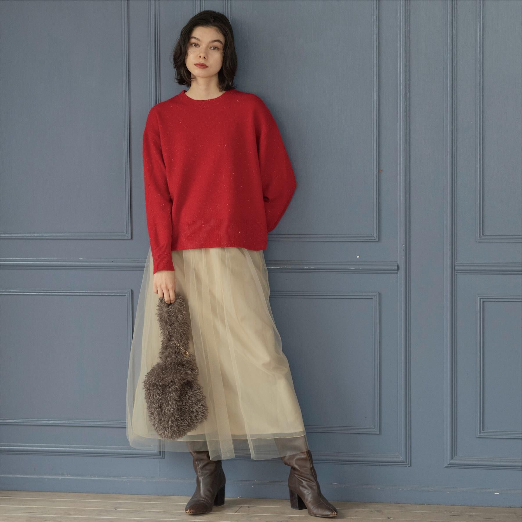 OPAQUE.CLIP「きらきらクルーミドルゲージニット【洗濯機OK】」|ニット・セーター|