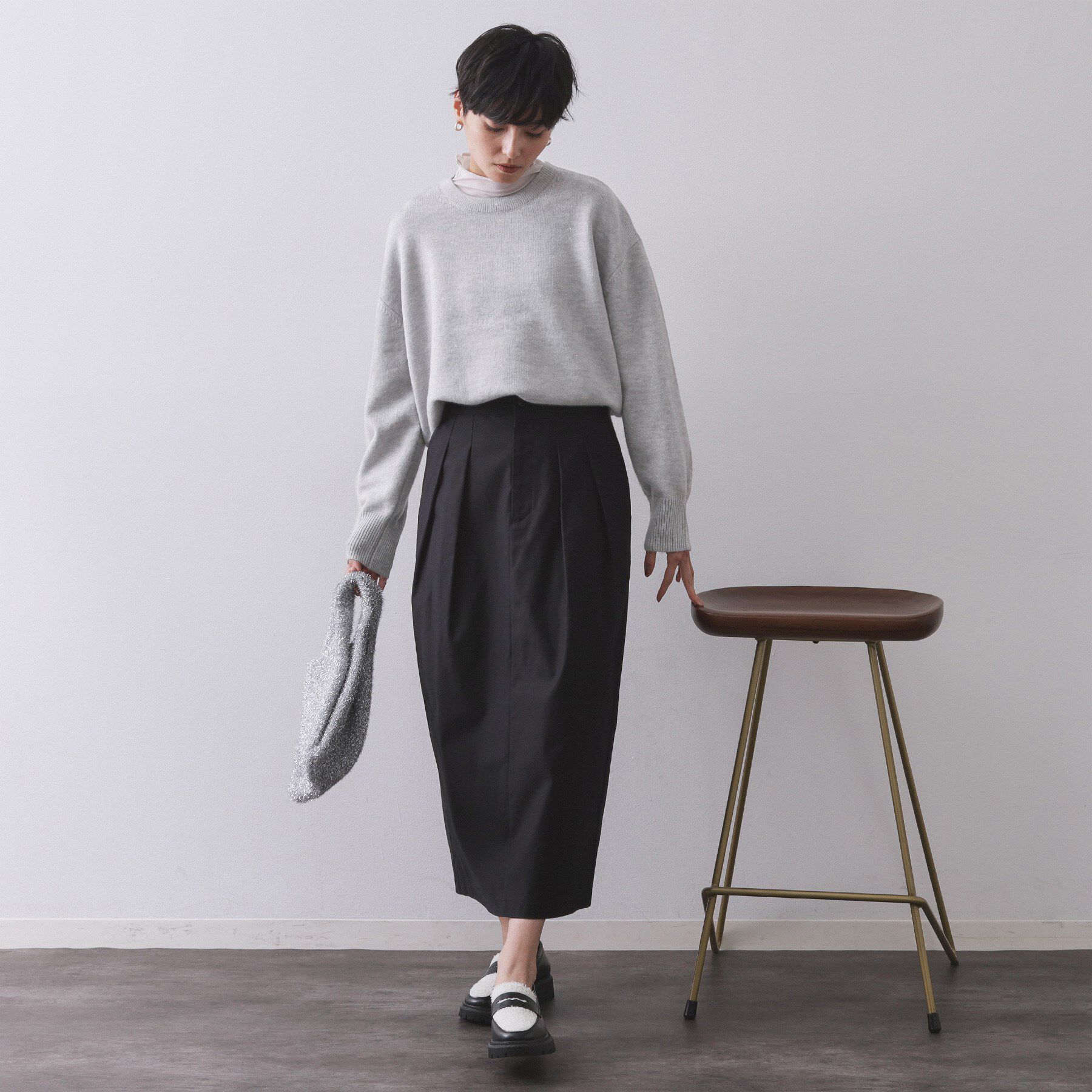 OPAQUE.CLIP「きらきらクルーミドルゲージニット【洗濯機OK】」|ニット・セーター|