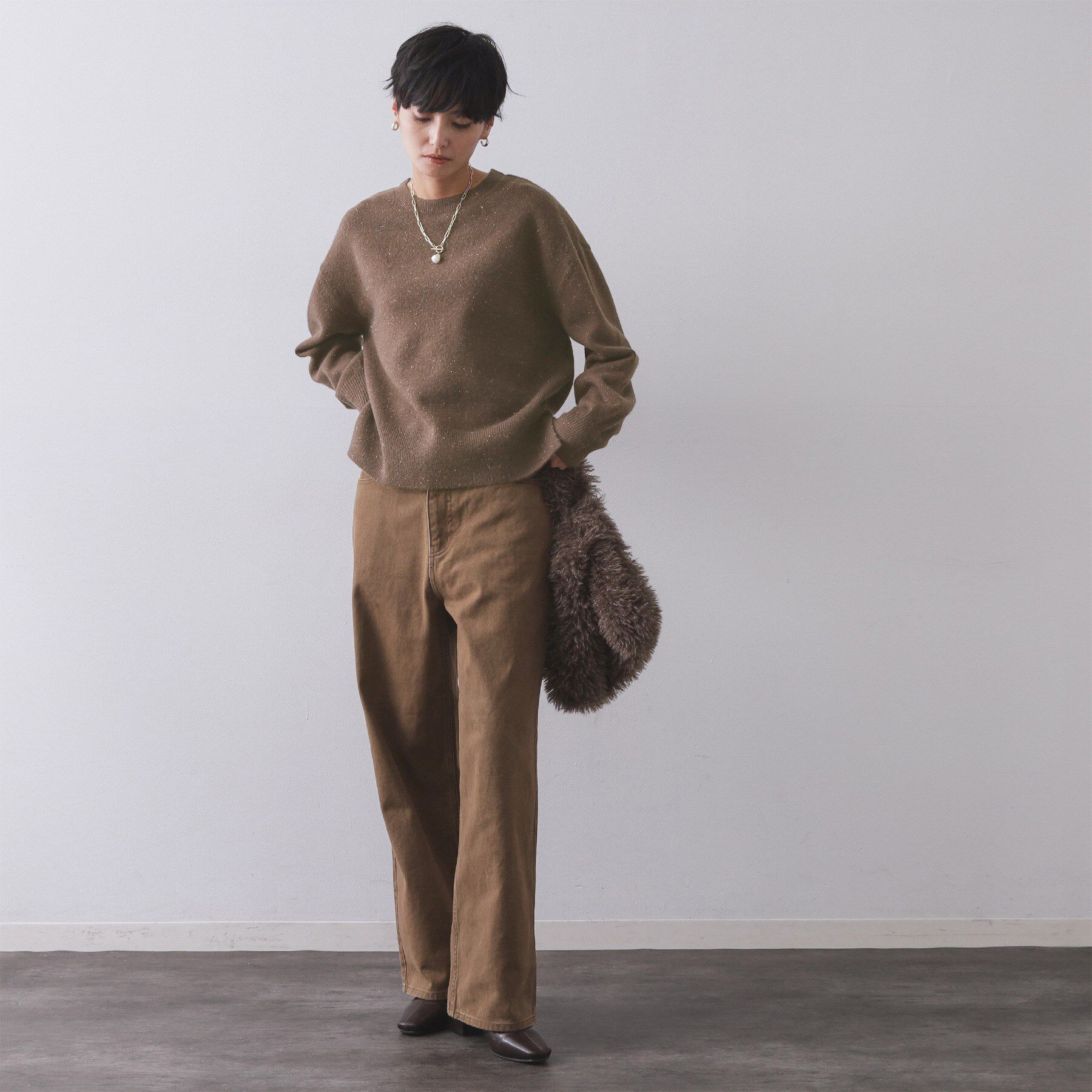 OPAQUE.CLIP「きらきらクルーミドルゲージニット【洗濯機OK】」|ニット・セーター|