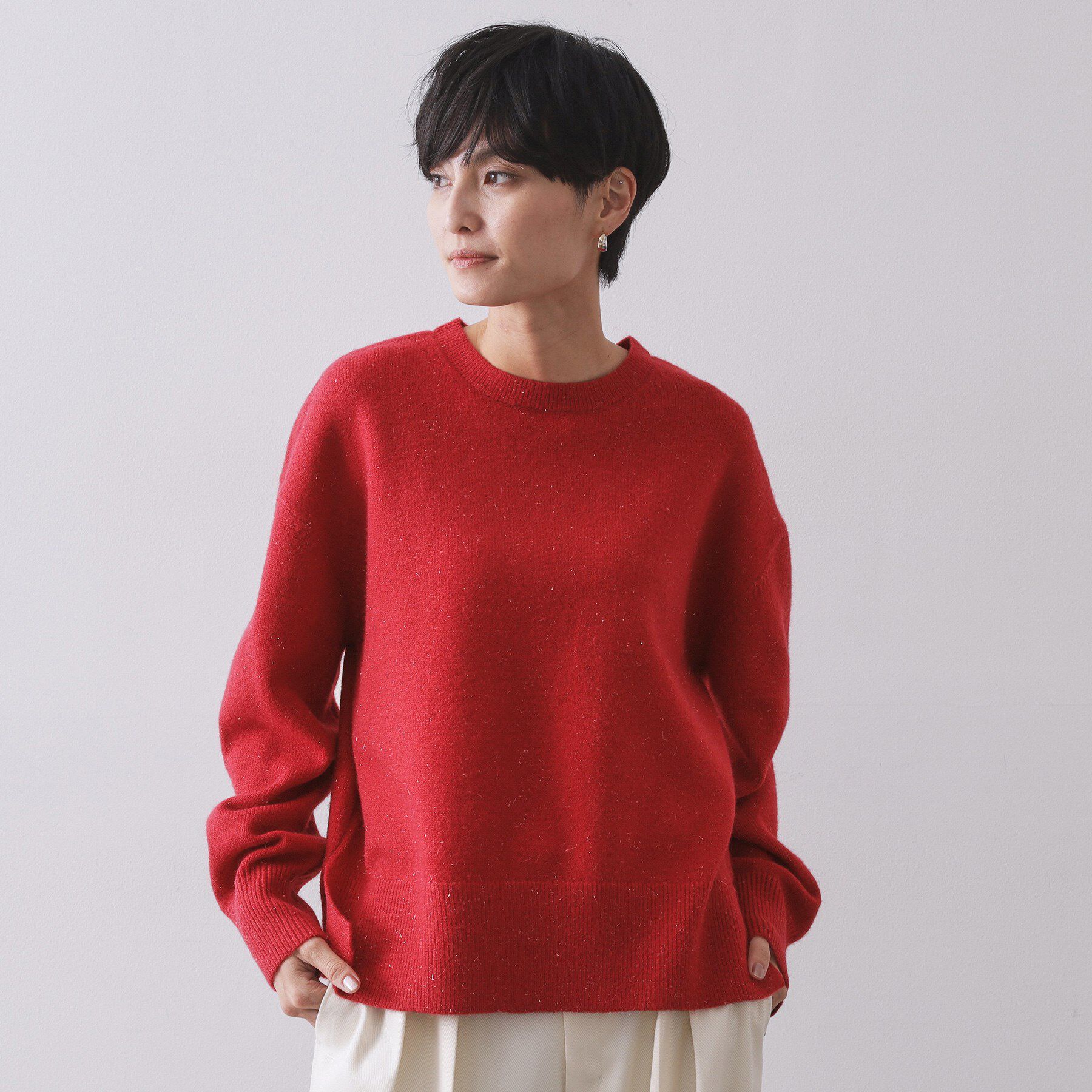 OPAQUE.CLIP「きらきらクルーミドルゲージニット【洗濯機OK】」|ニット・セーター|