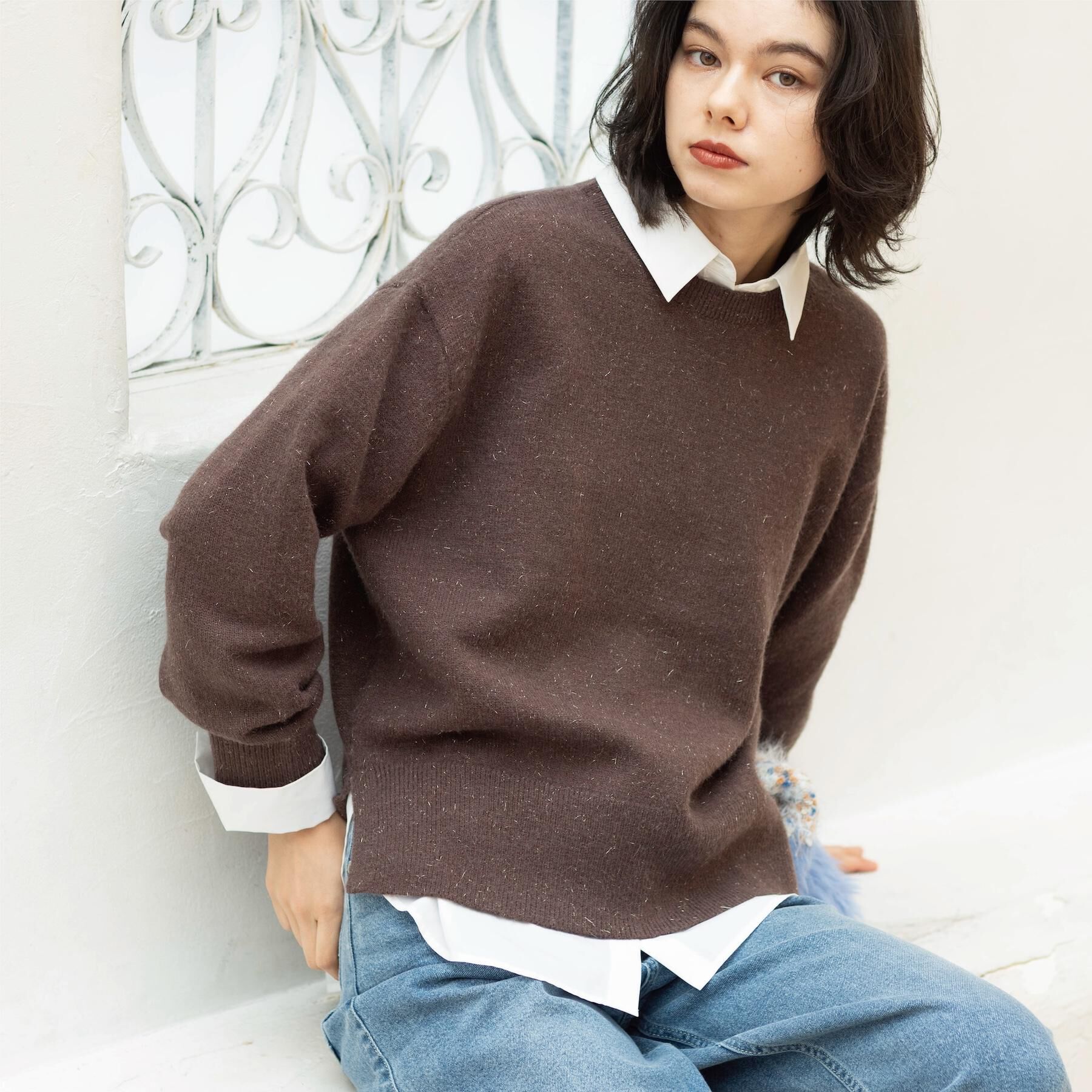 OPAQUE.CLIP「きらきらクルーミドルゲージニット【洗濯機OK】」|ニット・セーター|