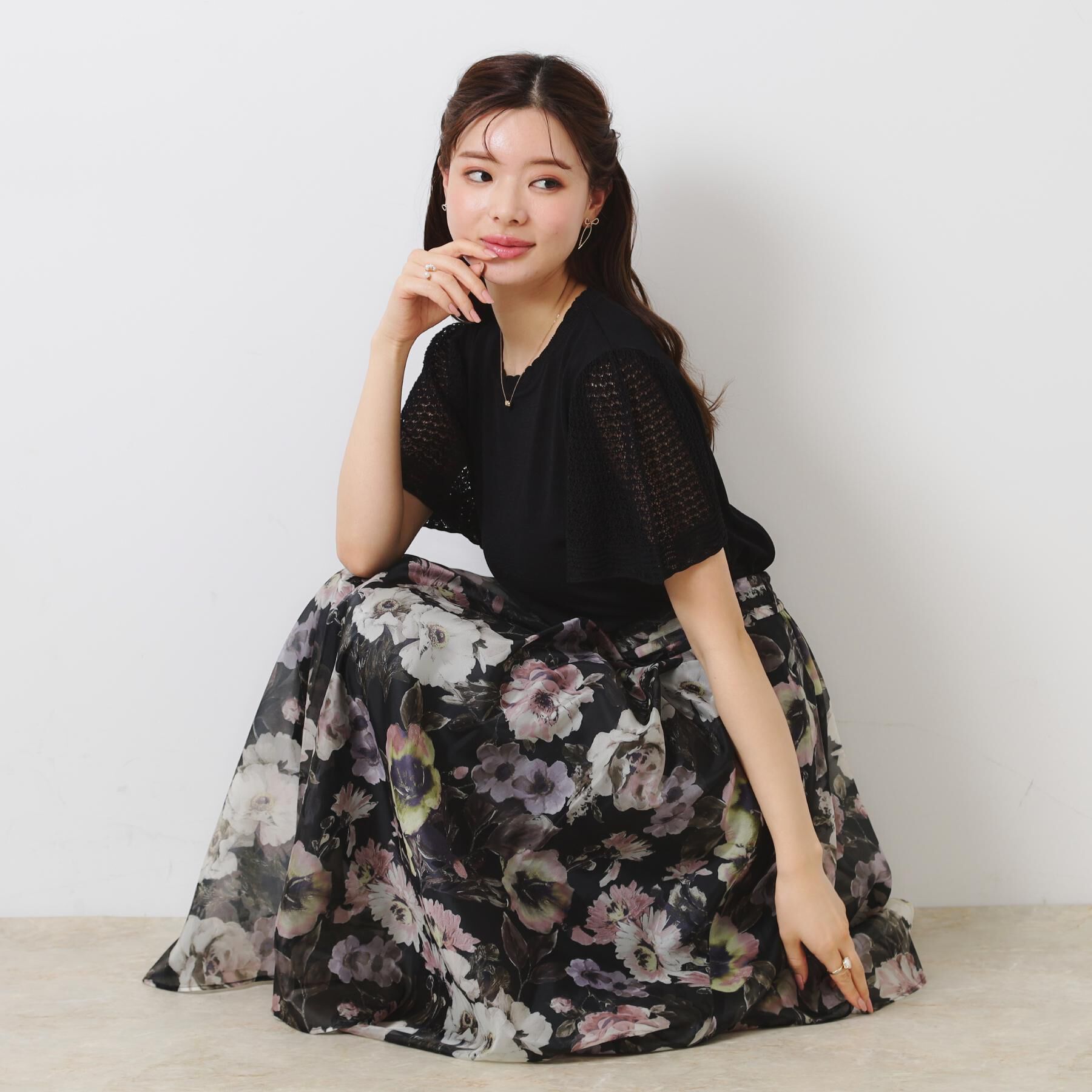 Couture broach「【一枚で着映える・華やか・上品】Summerオーガンフルールスカート」|スカート|