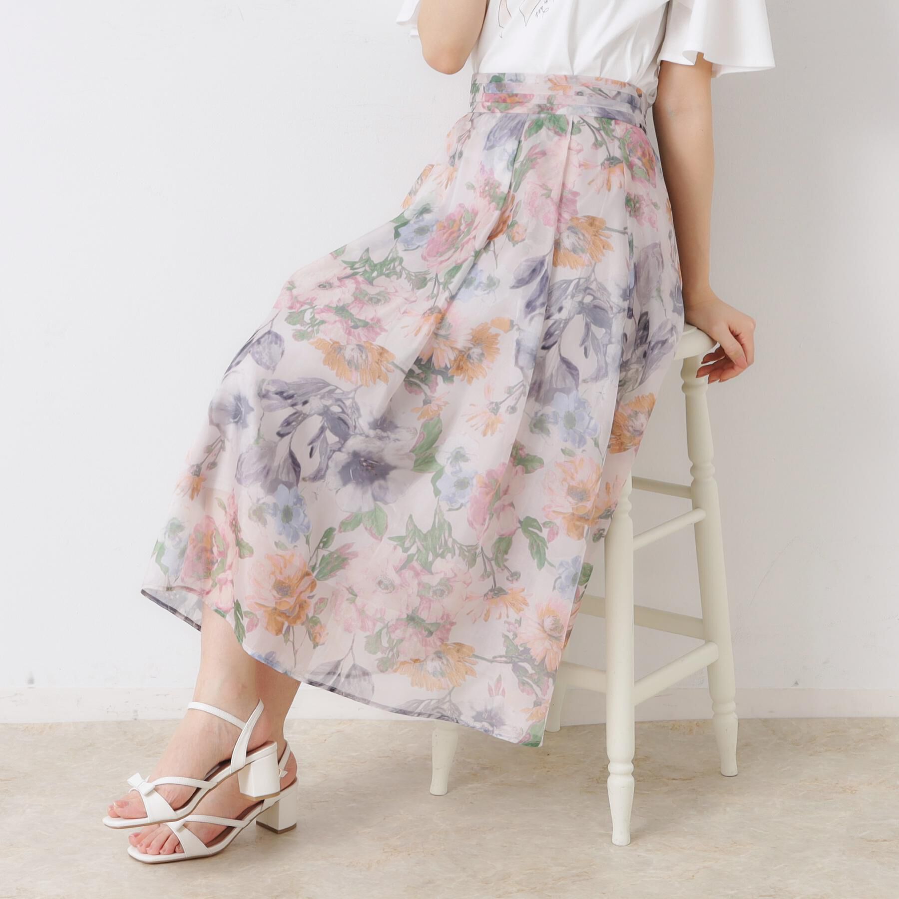 Couture broach「【一枚で着映える・華やか・上品】Summerオーガンフルールスカート」|スカート|グレージュ(150)