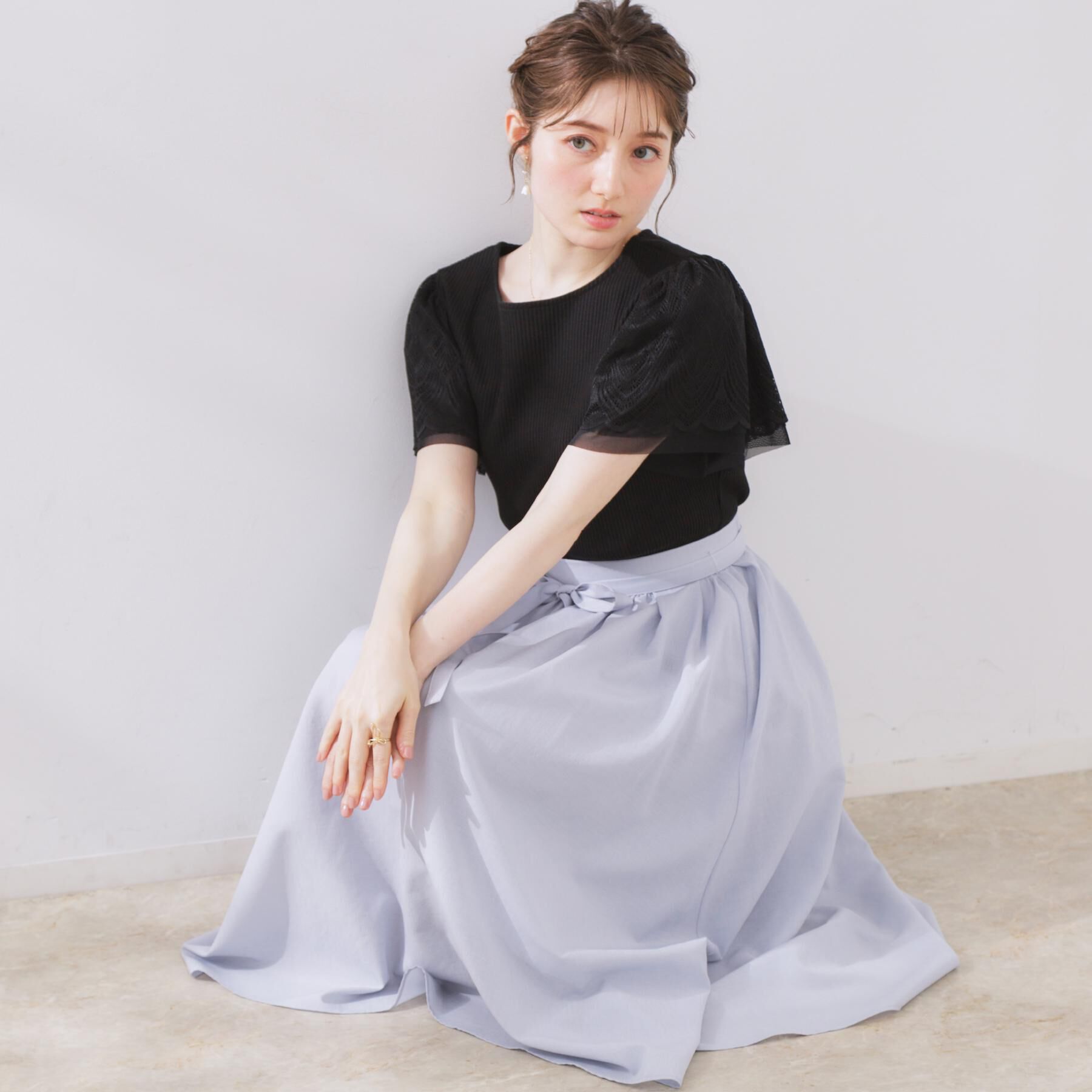 Couture broach「【きれいめ・通勤】細リボン付きパレットボイルスカート」|スカート|