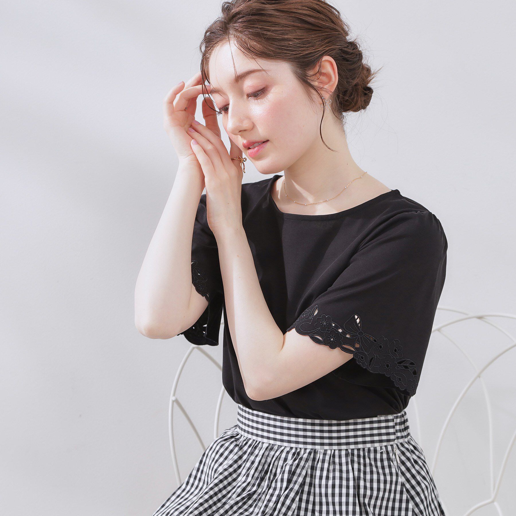 Couture broach「【接触冷感・UVカット】袖エンブロサイロコンパクトトップス」|Tシャツ・カットソー|ブラック(019)