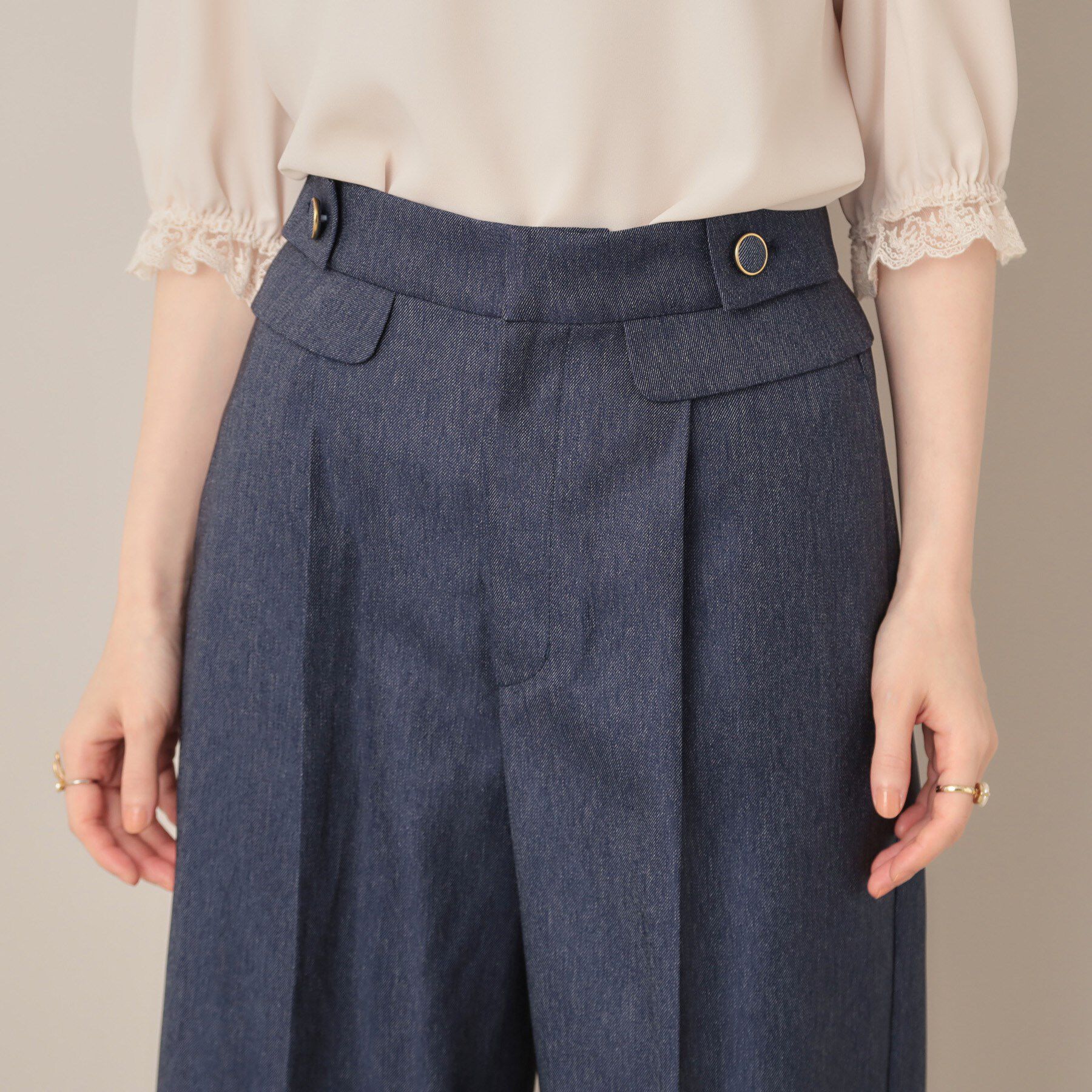 Couture broach「【マシンウォッシャブル・スッキリ見え】デニムライク釦デザインパンツ」|その他|
