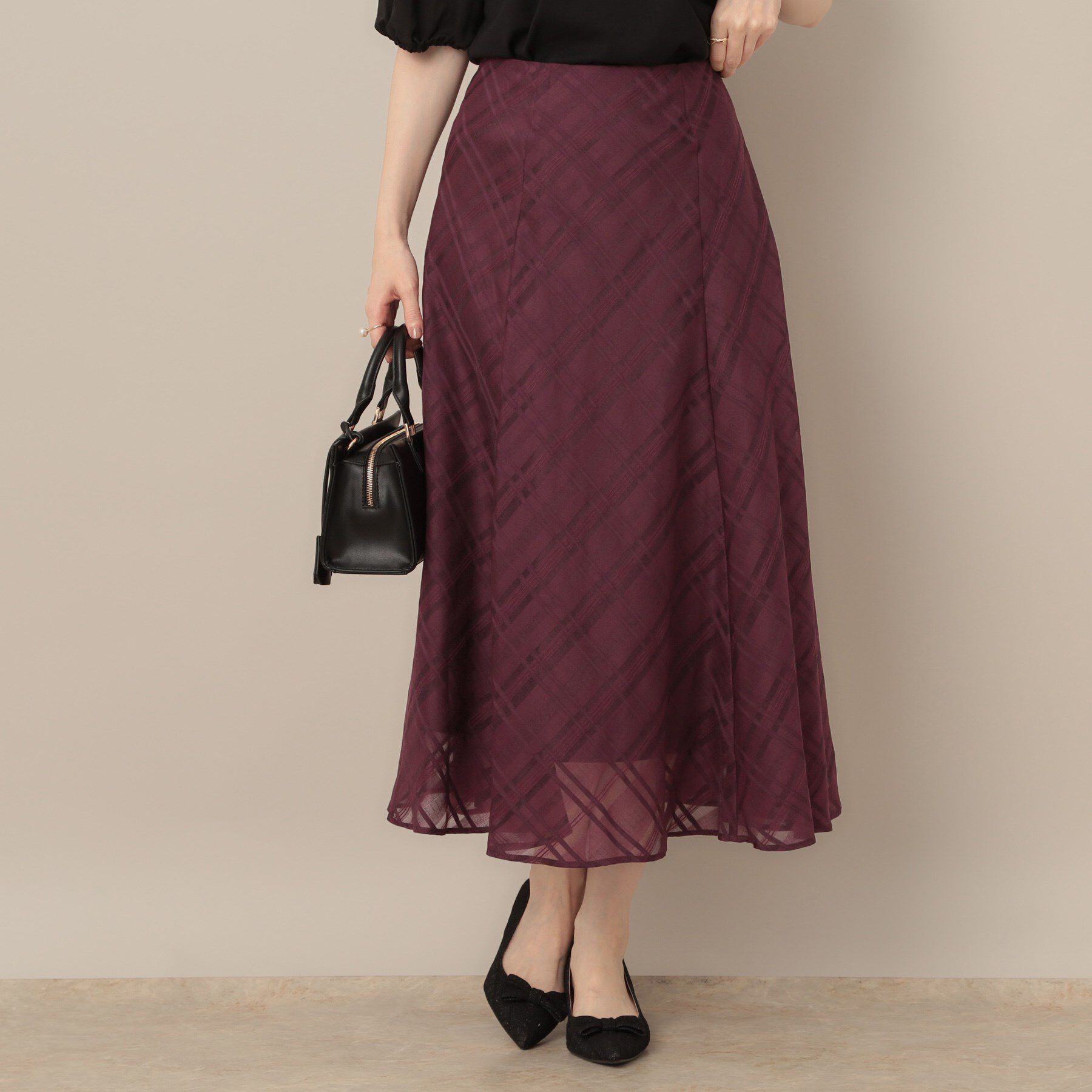 Couture broach「【美シルエット・通勤】シアーチェックオーガンジースカート」|スカート|