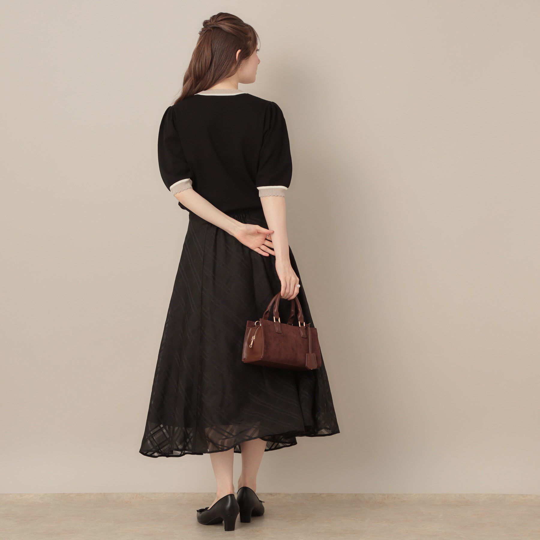 Couture broach「【美シルエット・通勤】シアーチェックオーガンジースカート」|スカート|