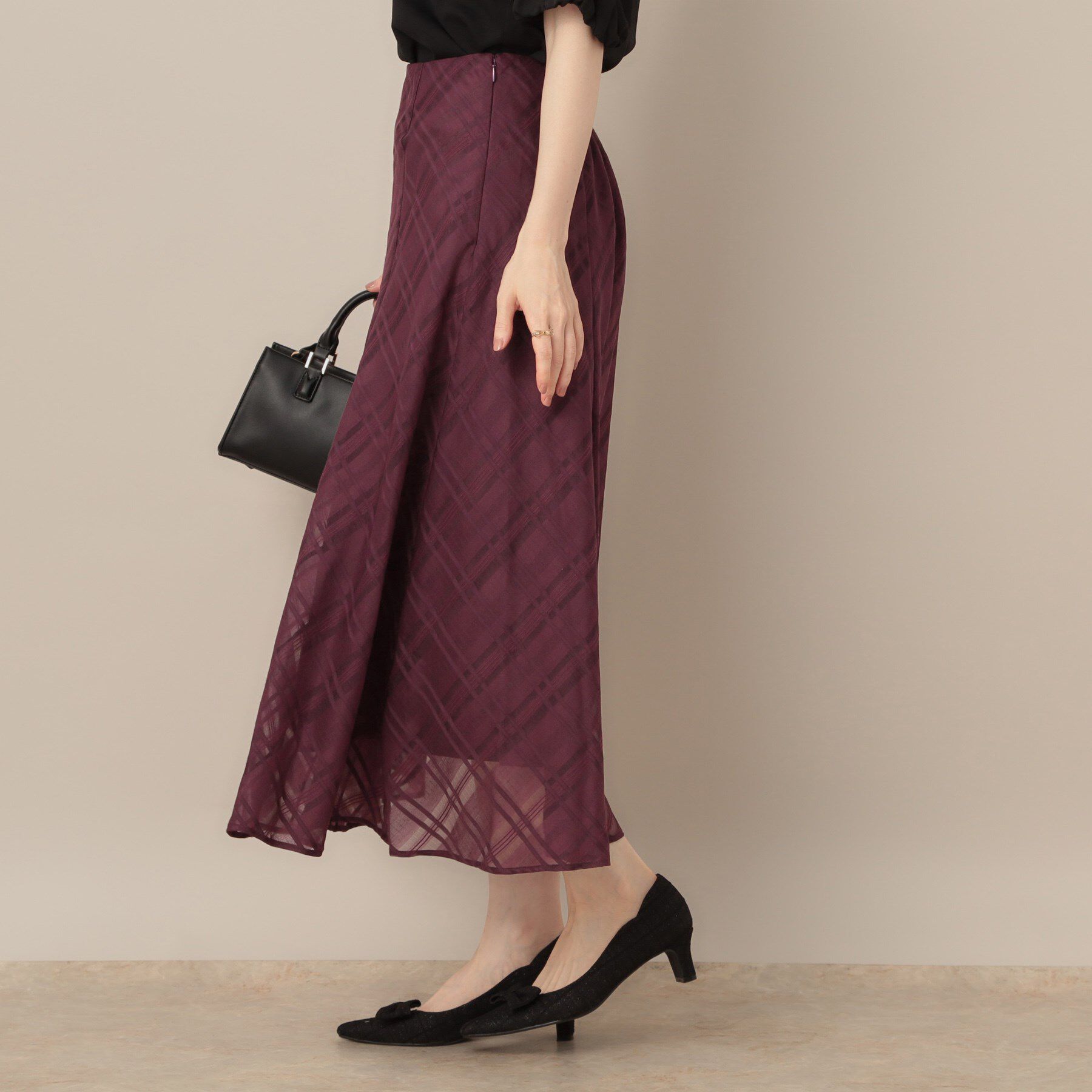 Couture broach「【美シルエット・通勤】シアーチェックオーガンジースカート」|スカート|
