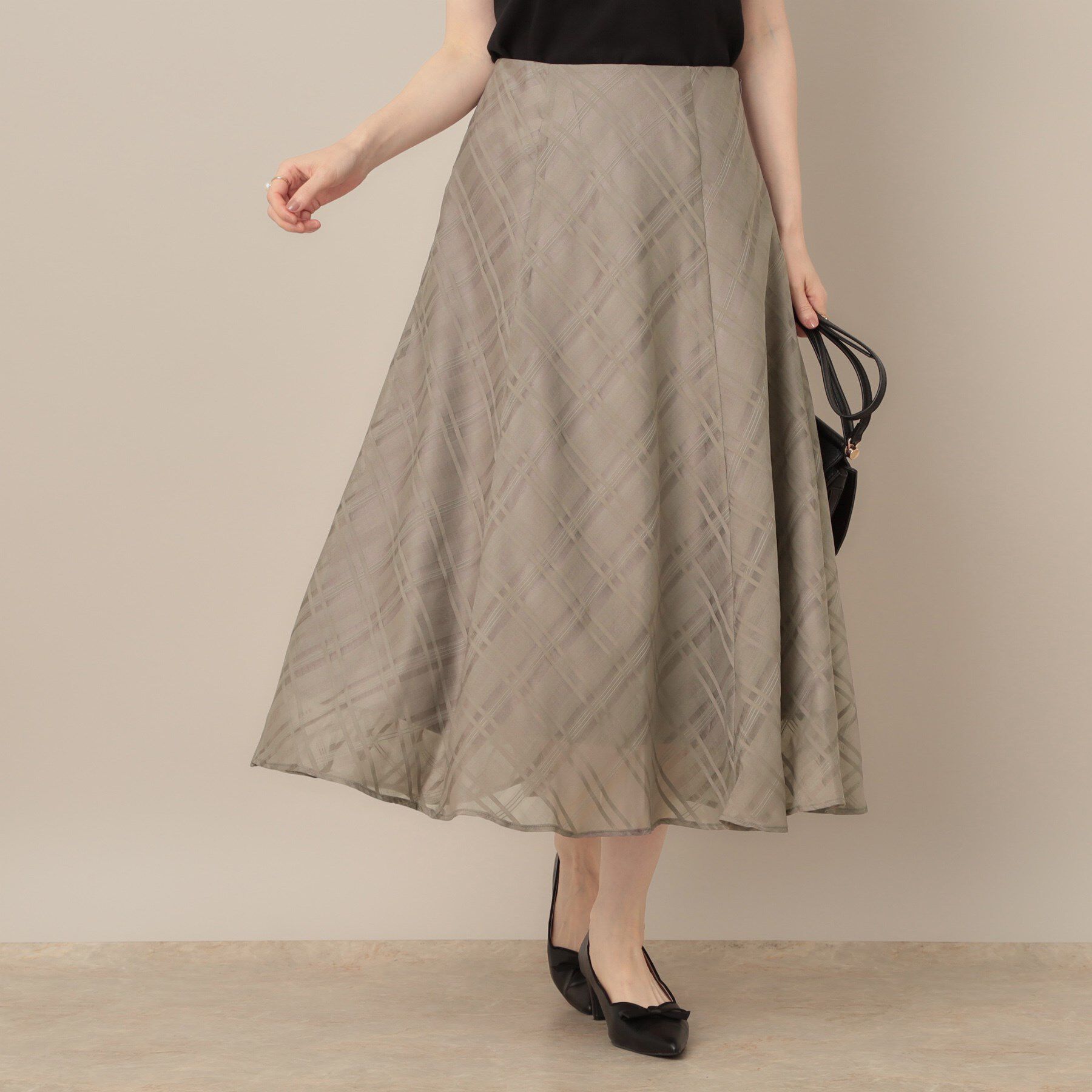 Couture broach「【美シルエット・通勤】シアーチェックオーガンジースカート」|スカート|トープ(054)