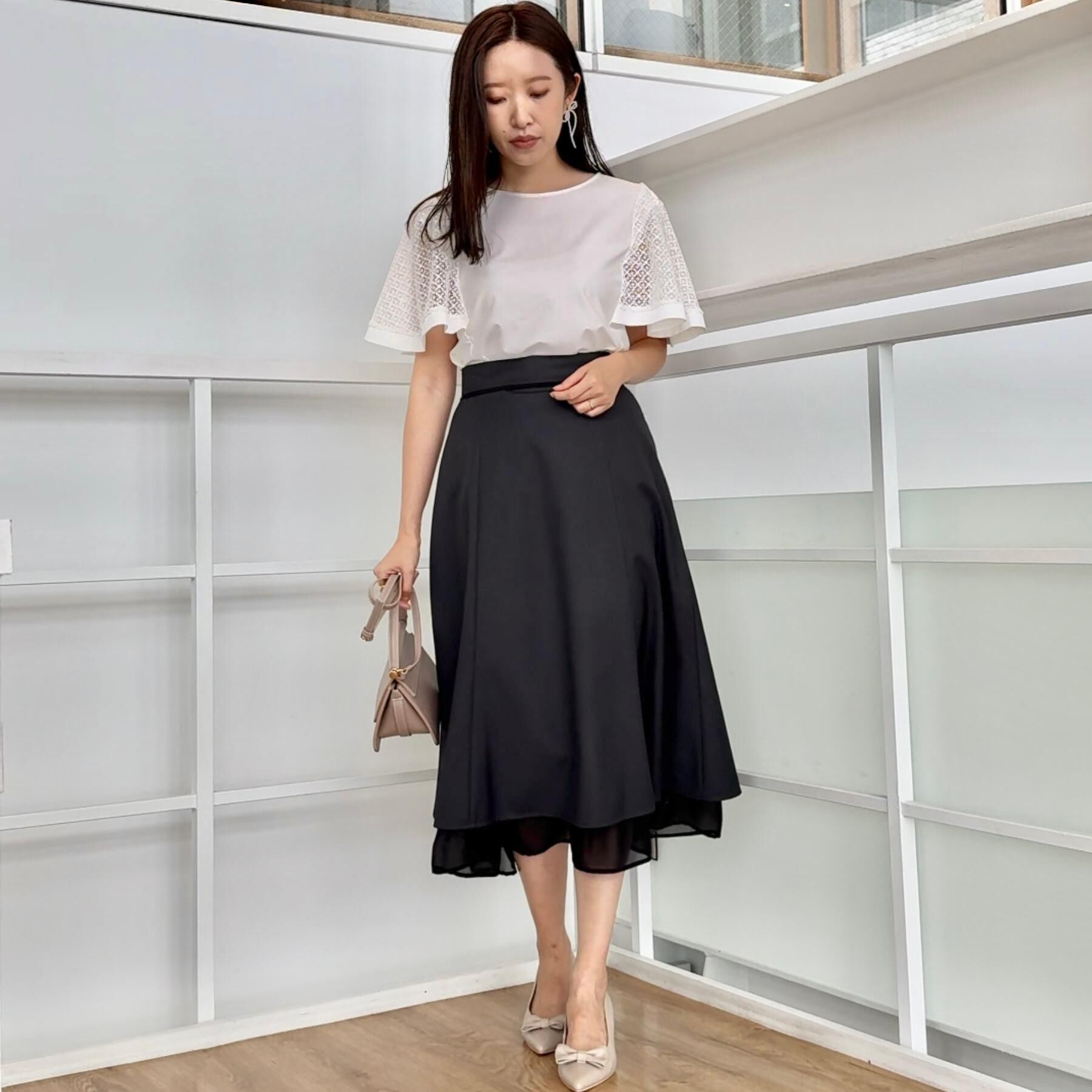 Couture broach「【マシンウォッシャブル・美シルエット】裾シアーフレアスカート」|スカート|