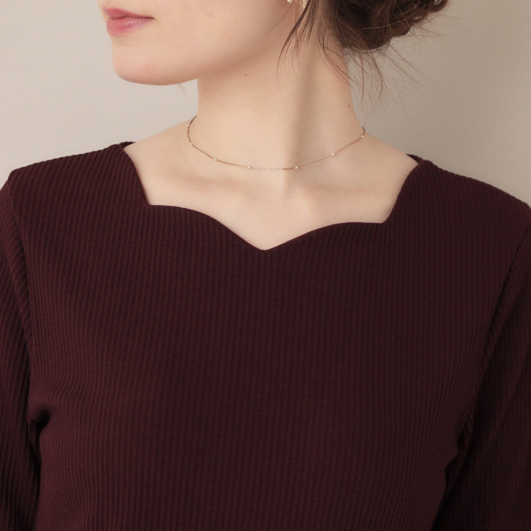 Couture broach「【マシンウォッシャブル・通勤・大人可愛い】ハートネックテレコプルオーバー」|Tシャツ・カットソー|