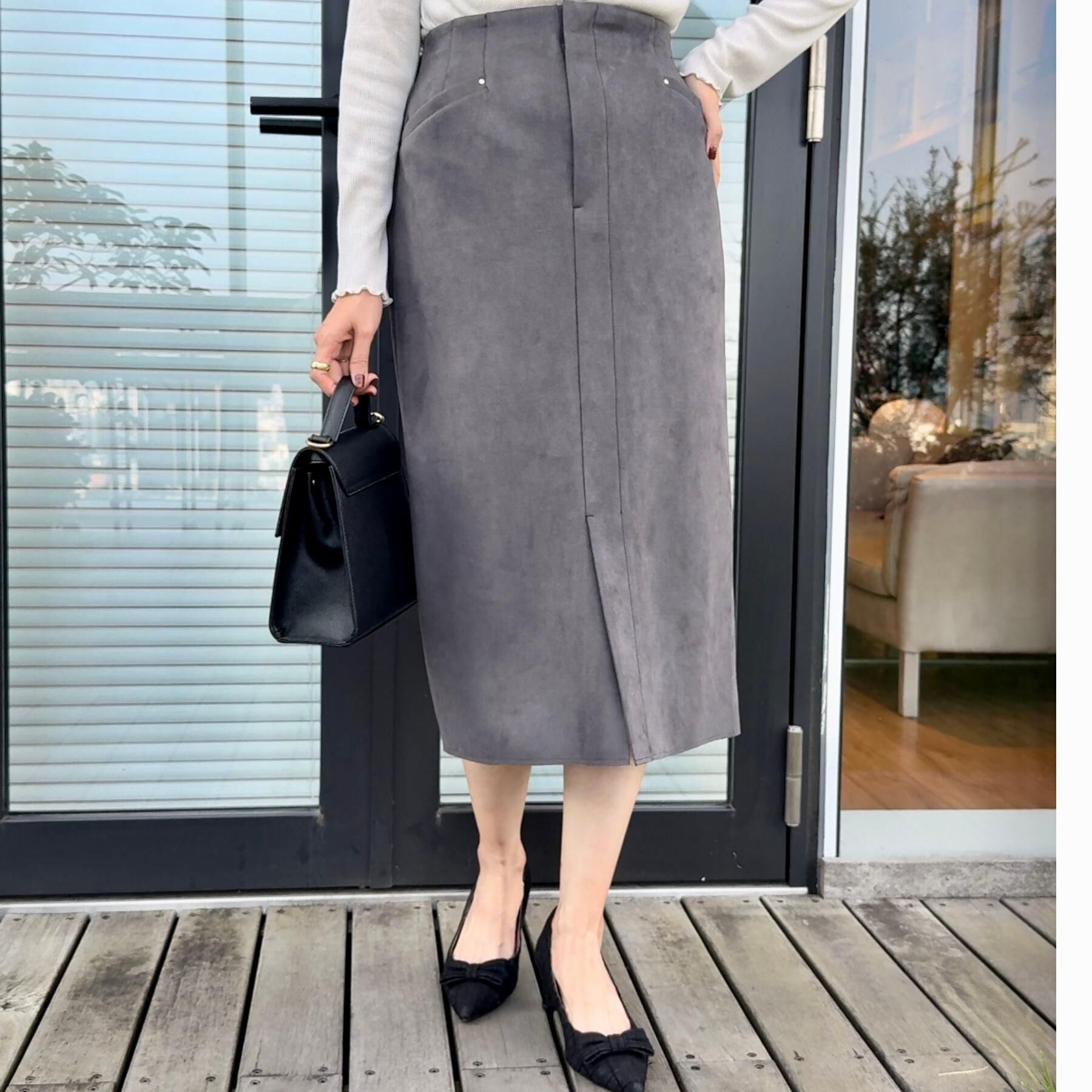 Couture broach「【洗える・ストレッチ・通勤】スエード調ダンボールIラインスカート」|スカート|