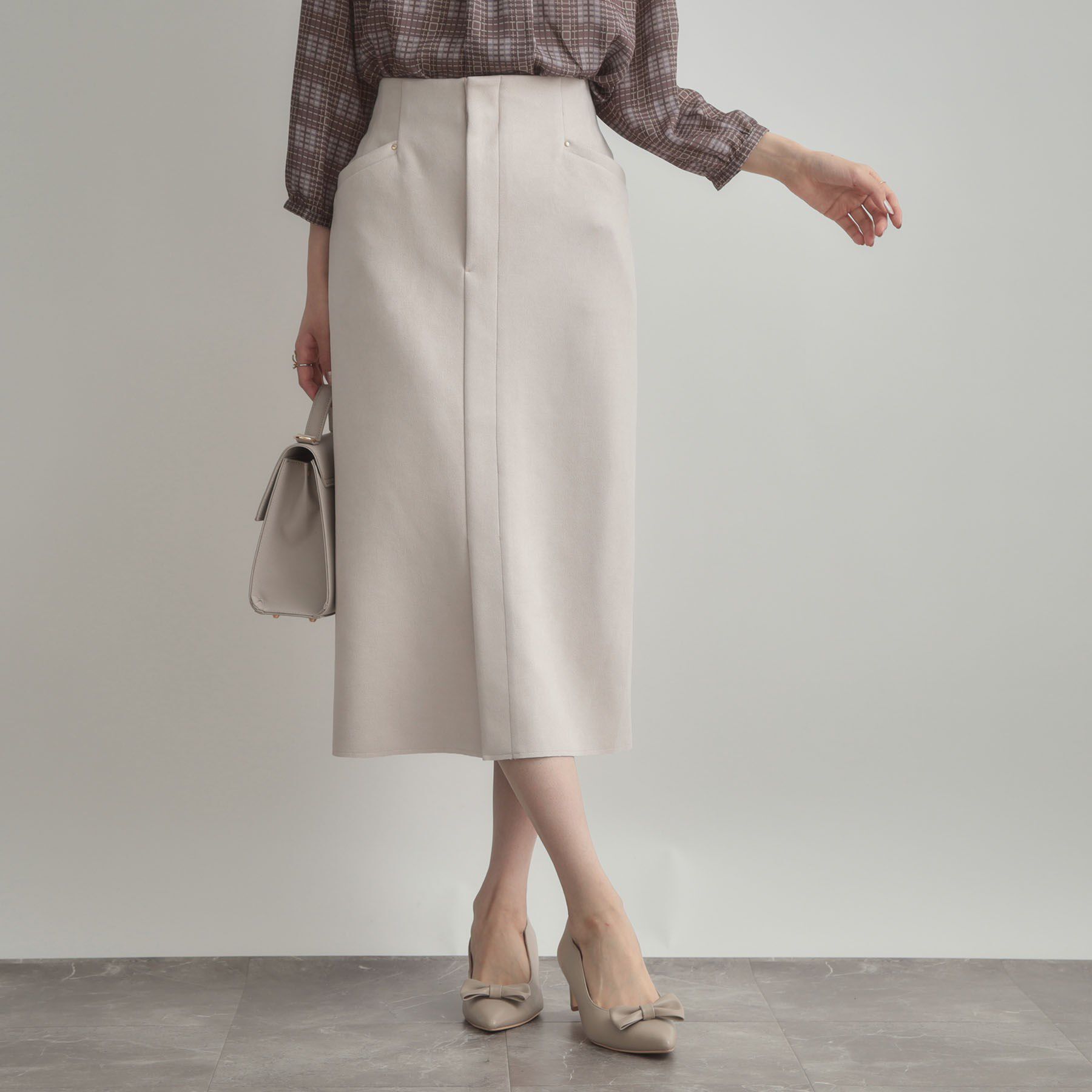 Couture broach「【洗える・ストレッチ・通勤】スエード調ダンボールIラインスカート」|スカート|