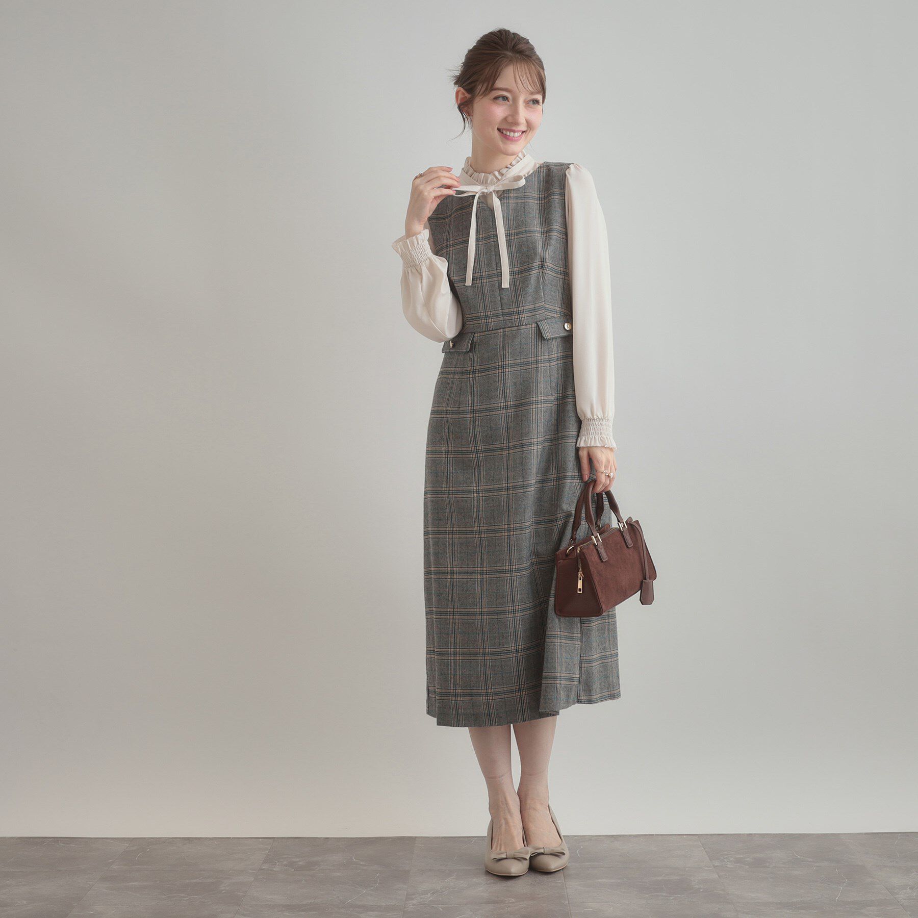 Couture broach「【美シルエット・大人可愛い・通勤】TRチェックジャンスカ」|ワンピース|
