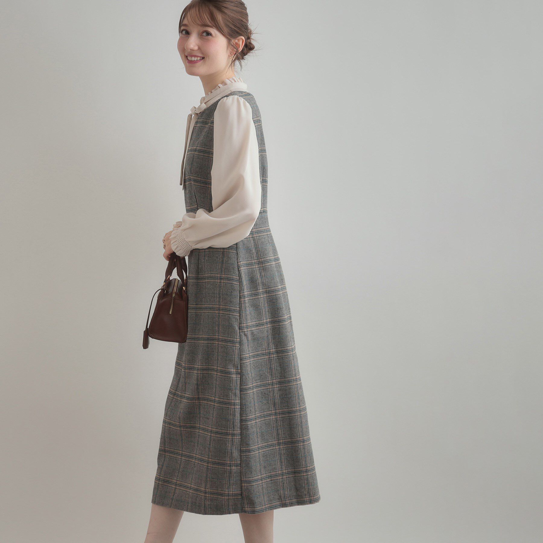 Couture broach「【美シルエット・大人可愛い・通勤】TRチェックジャンスカ」|ワンピース|