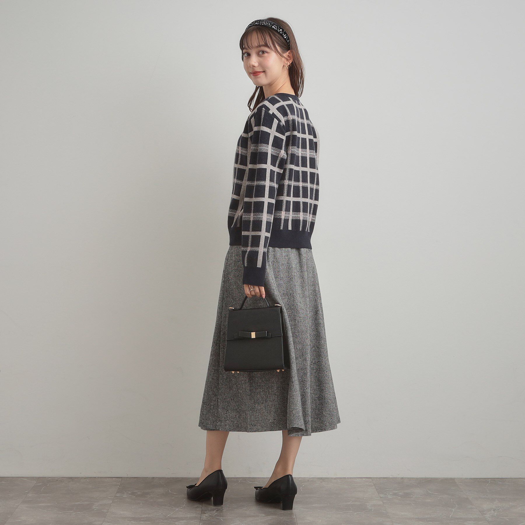 Couture broach「【大人可愛い・通勤】チェックジャカード ニットカーディガン」|カーディガン|